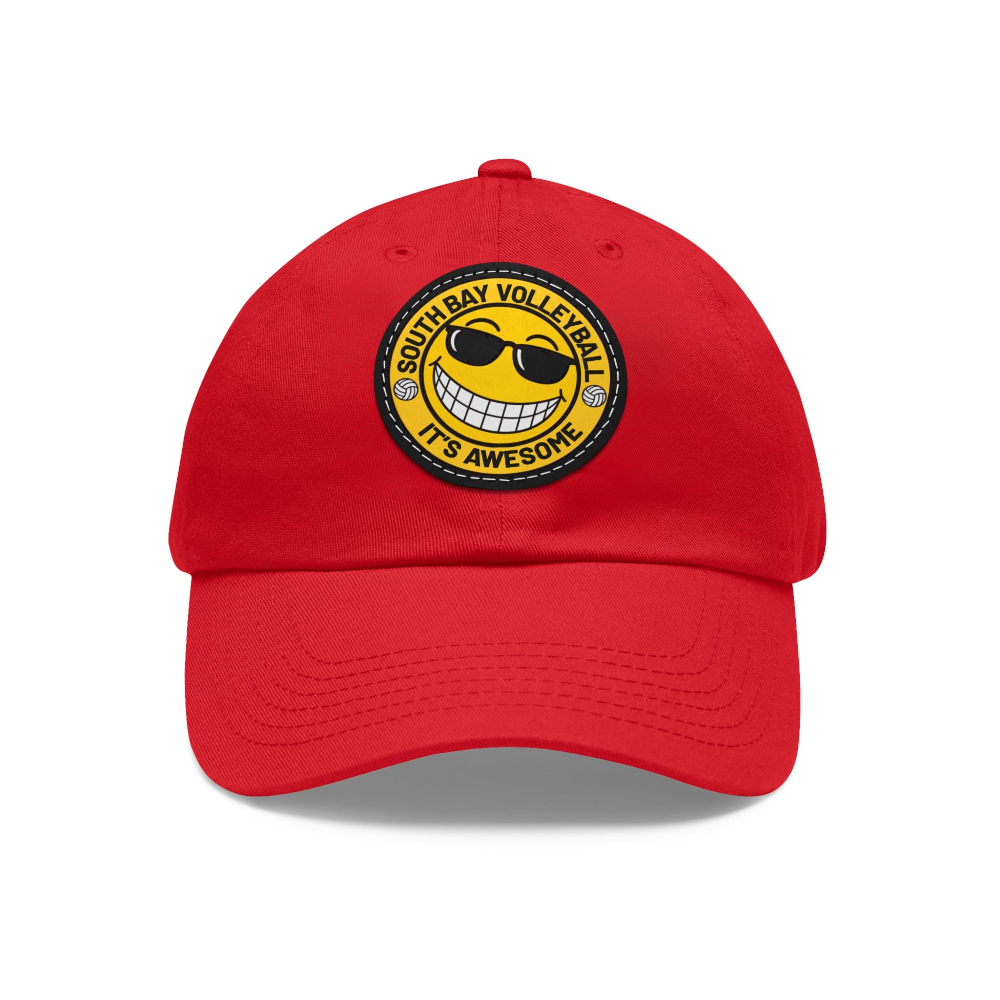 Volleyball Smiley Mom and Dad Hat — "South Bay Volleyball: It’s Awesome" Leather Patch