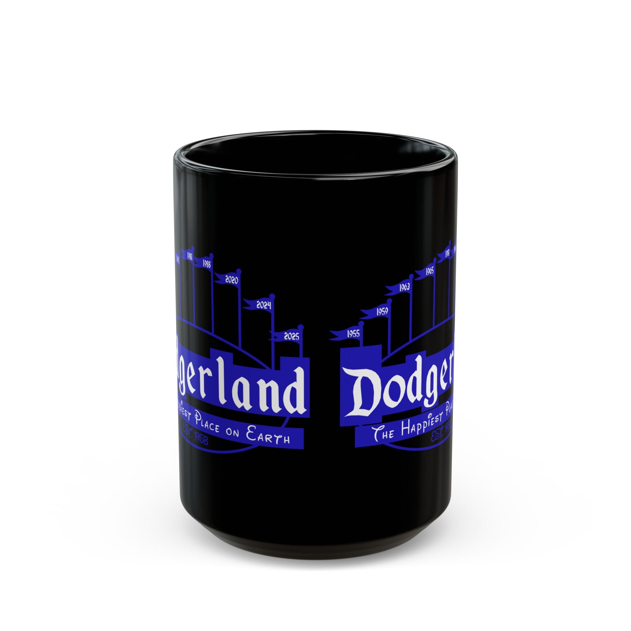DodgerLAnd skyline logo Mug 2025 Champions | Black ceramic coffee mug