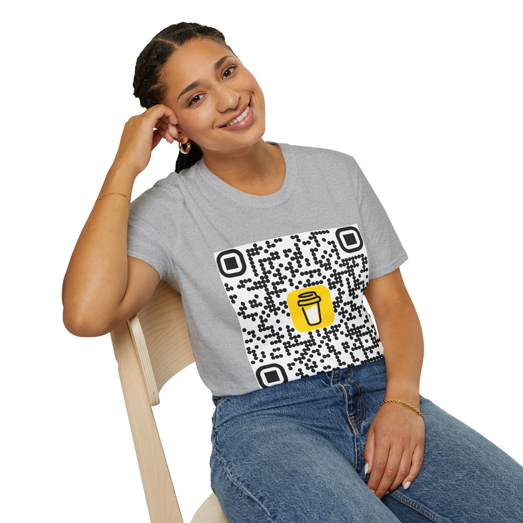 QR Code Coffee Cup T‑Shirt — Scan-to-Order Cafe Tee