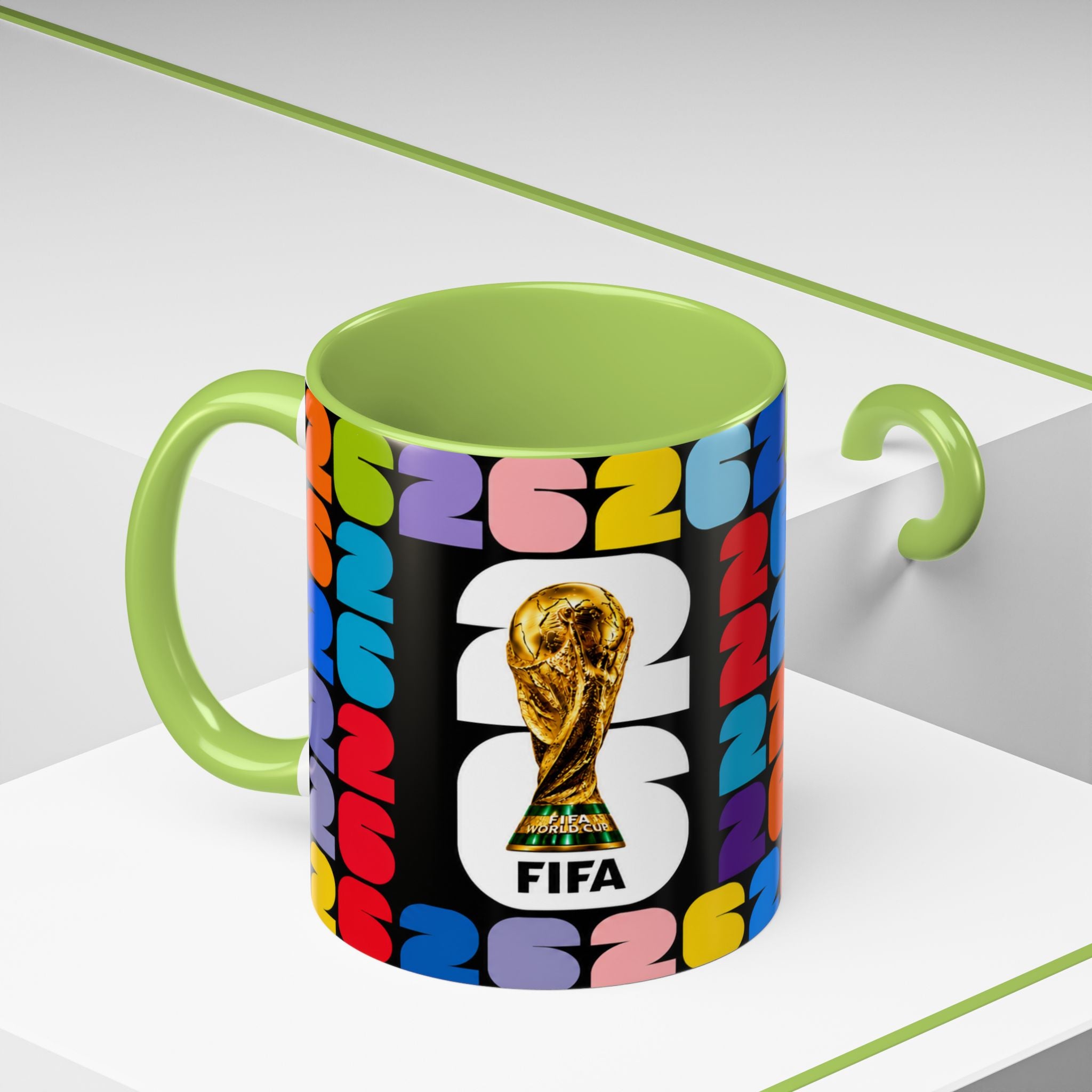 2026 World Cup Accent Coffee Mug – Colorful FIFA Trophy Design (11/15oz)