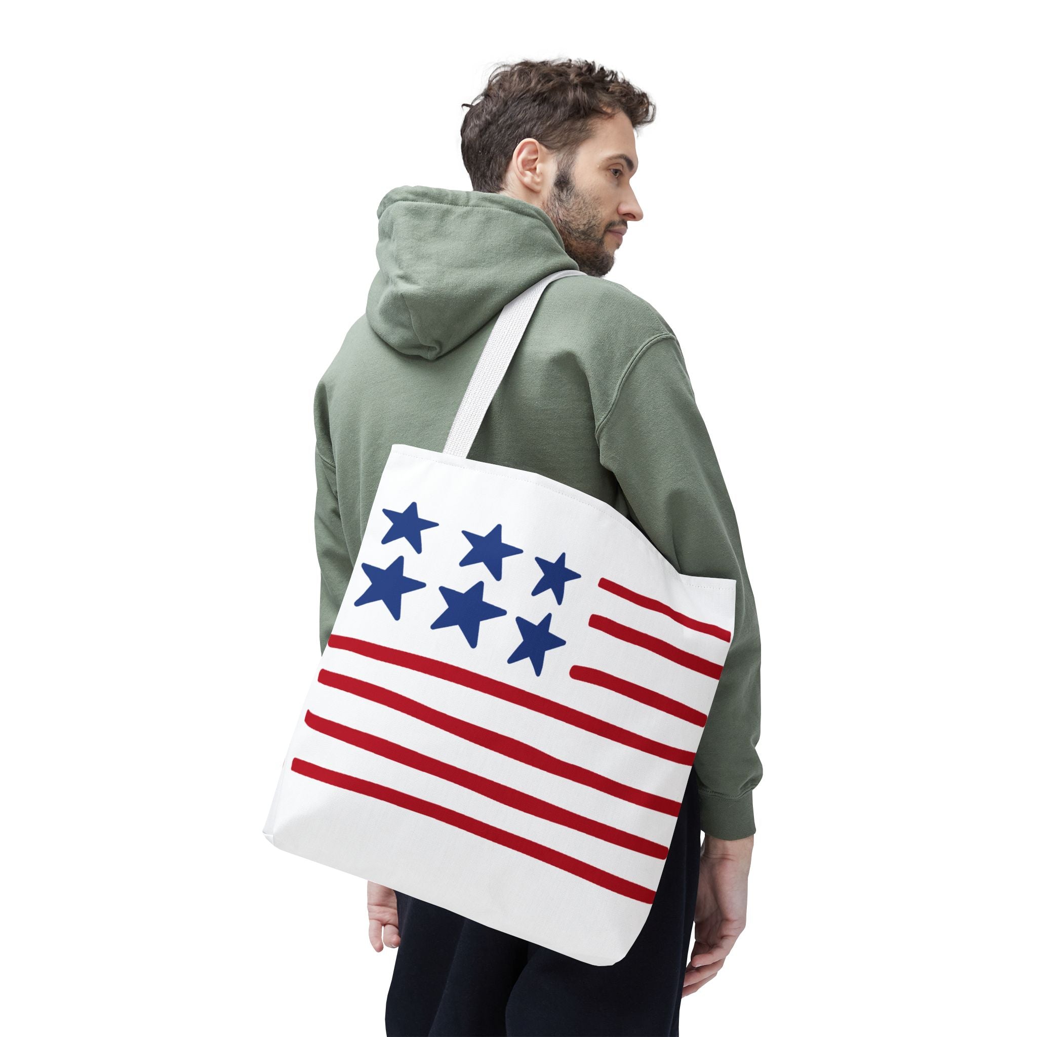 American Flag Stars & Stripes Tote Bag — Patriotic Canvas Beach Grocery Bag
