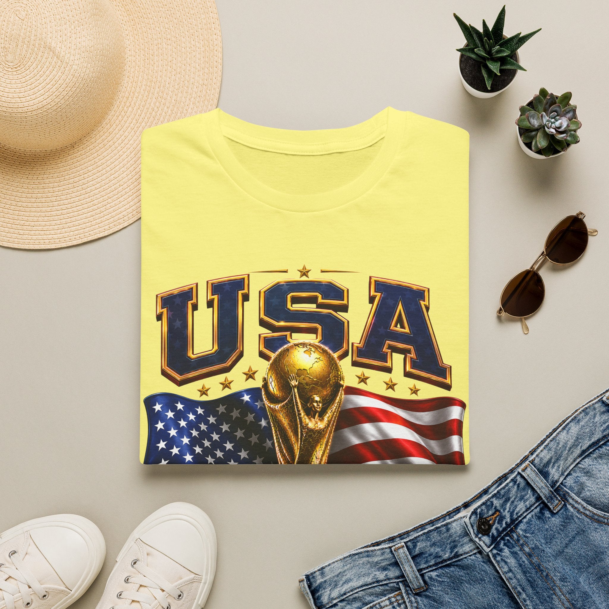 USA World Cup 2026 Soccer T-Shirt – American Flag & Trophy Design