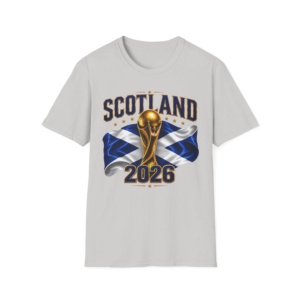 Scotland 2026 World Cup Soccer T-Shirt — Scottish Flag & Trophy Football Tee