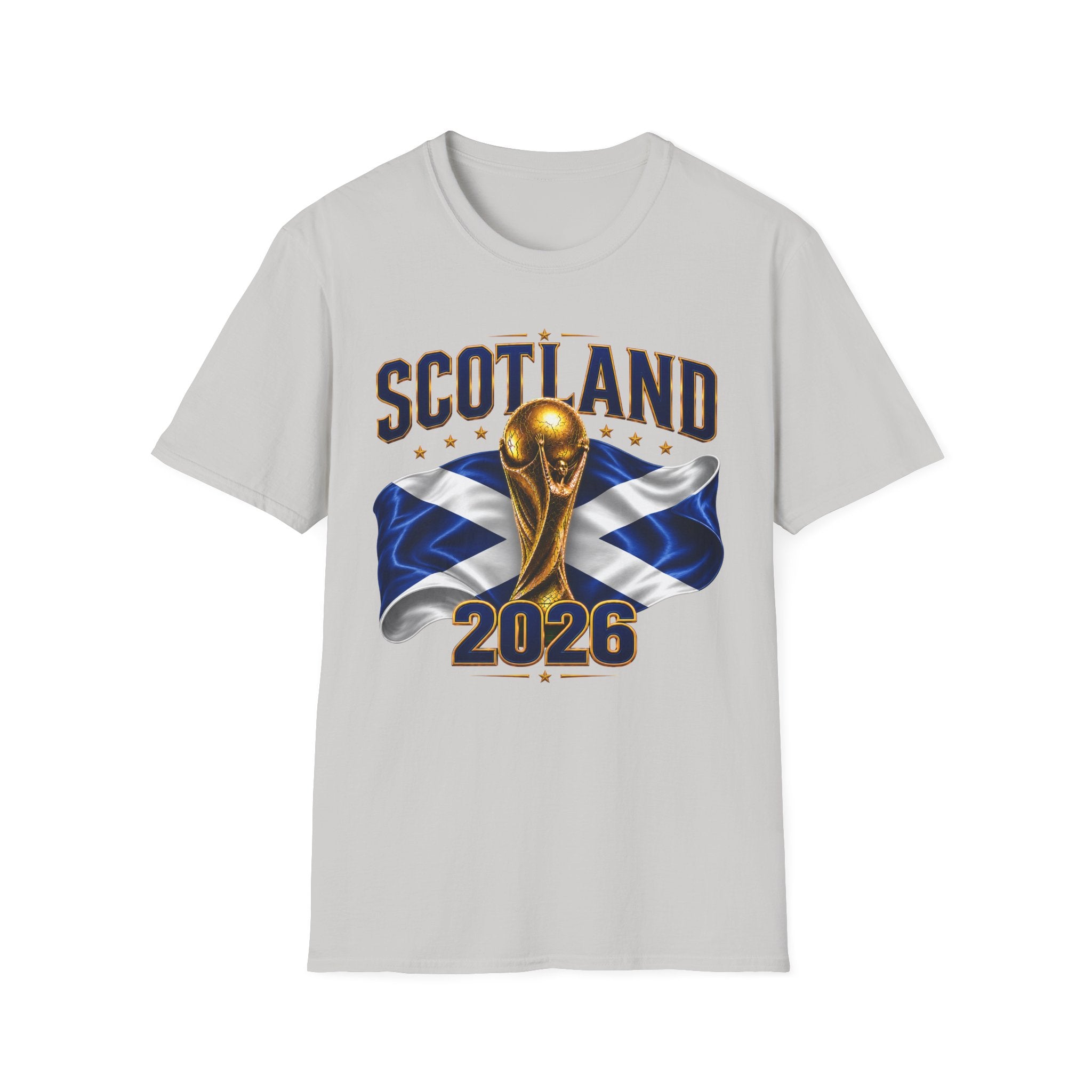 Scotland 2026 World Cup Soccer T-Shirt — Scottish Flag & Trophy Football Tee