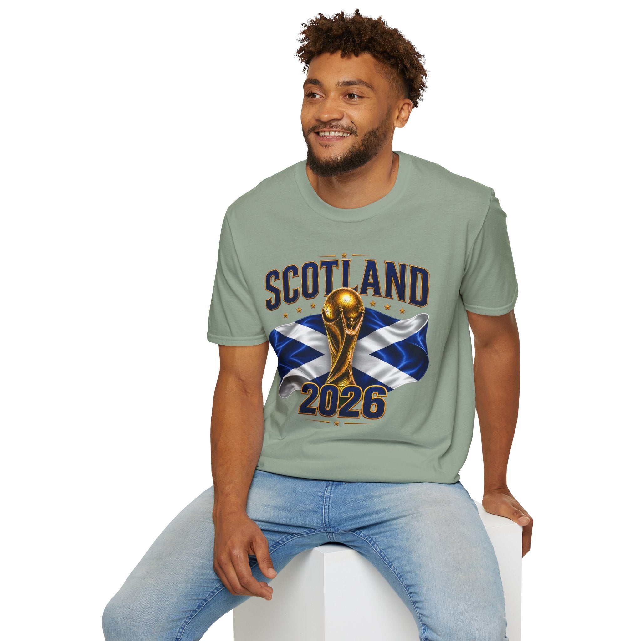Scotland 2026 World Cup Soccer T-Shirt — Scottish Flag & Trophy Football Tee