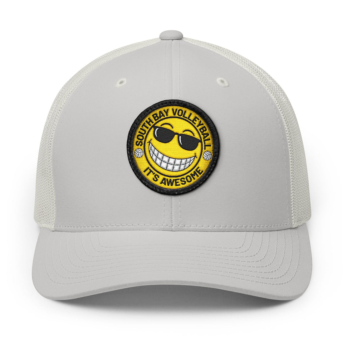 Embroidered Smiley Patch Trucker Hat — 'Smile, It's Awesome' Snapback