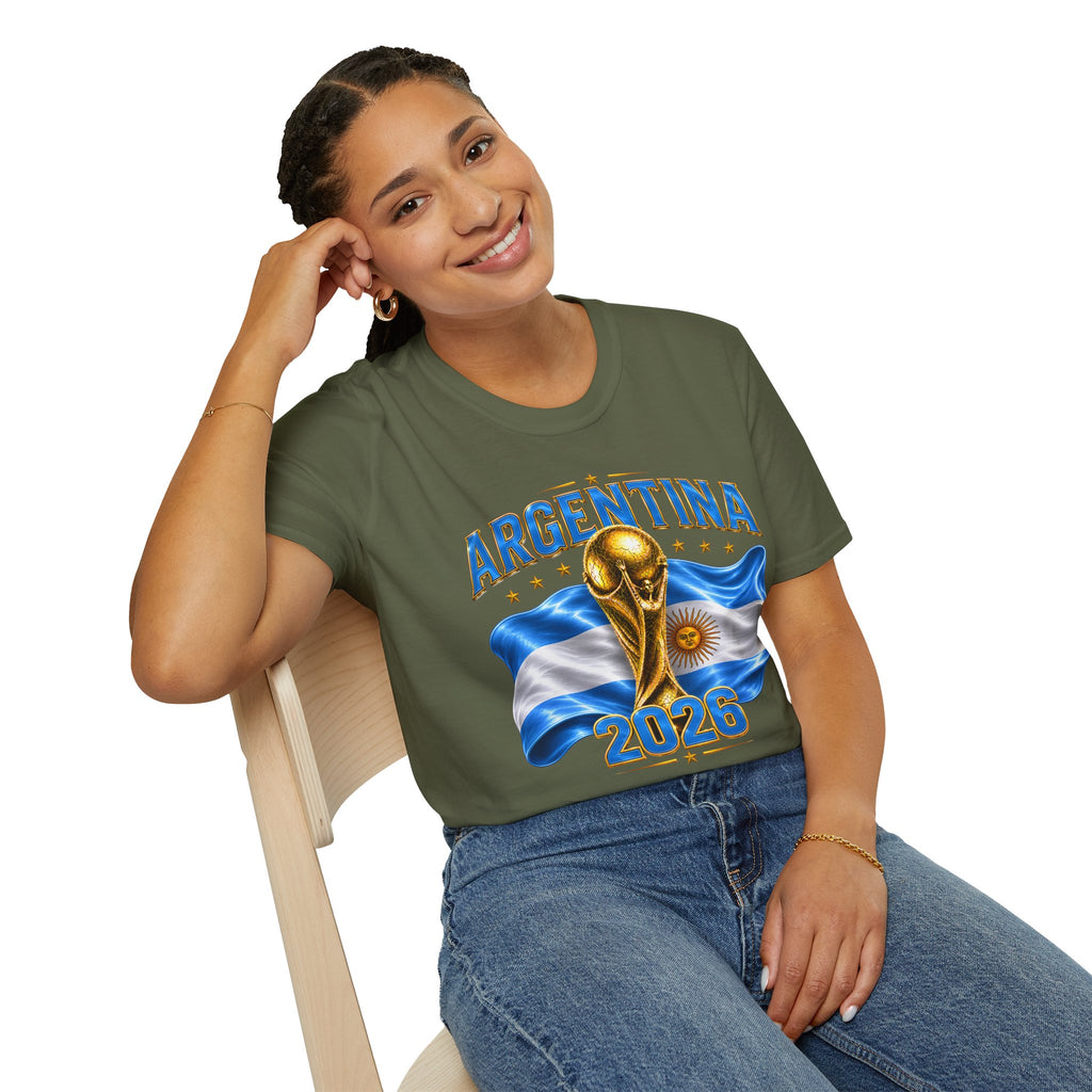 Argentina 2026 World Cup T-Shirt — Golden Trophy & Flag Soccer Fan Tee