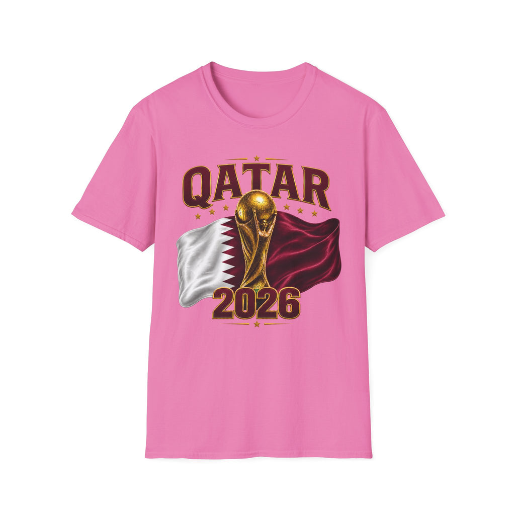 Qatar 2026 World Cup T-Shirt — Golden Trophy & Flag Soccer Tee