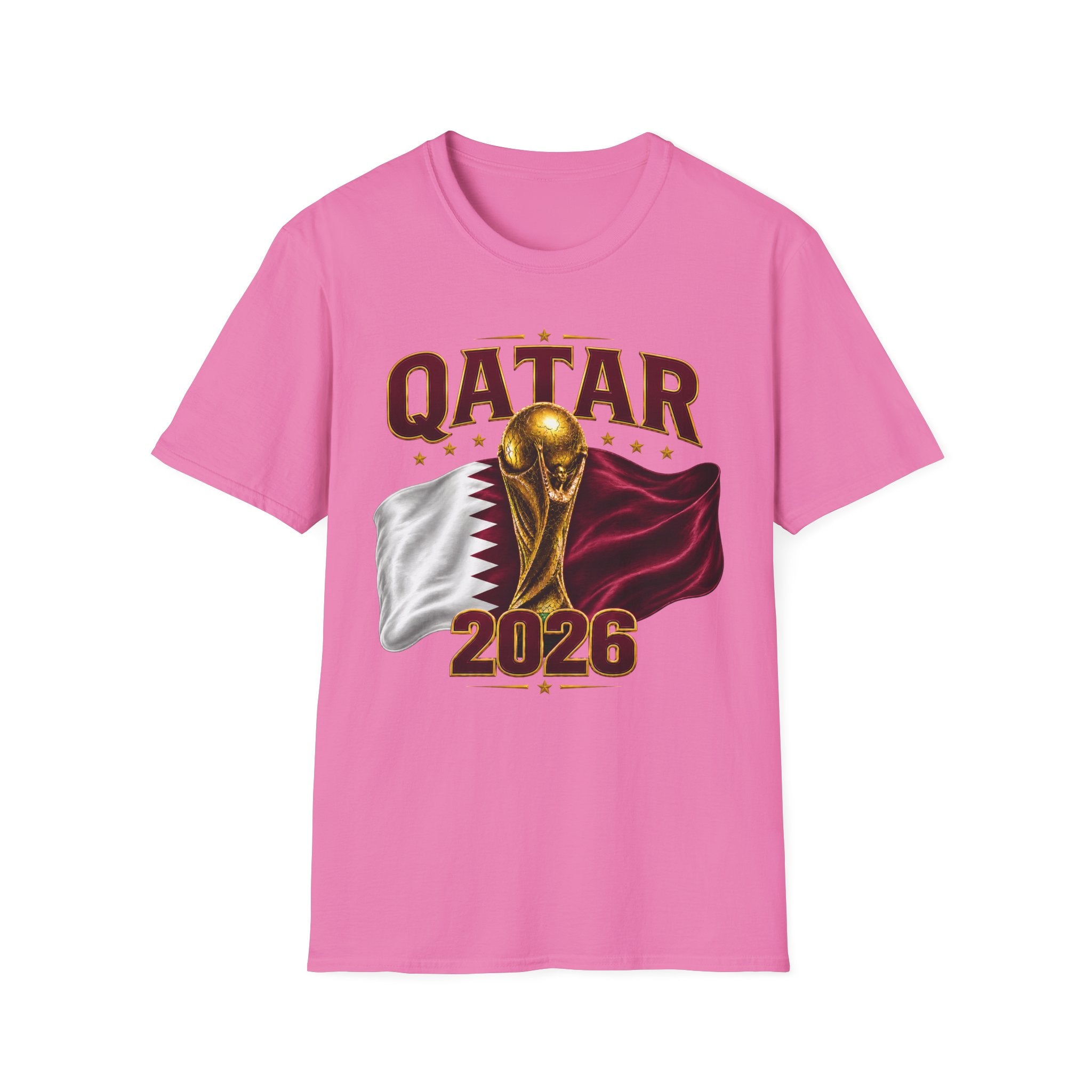 Qatar 2026 World Cup T-Shirt — Golden Trophy & Flag Soccer Tee