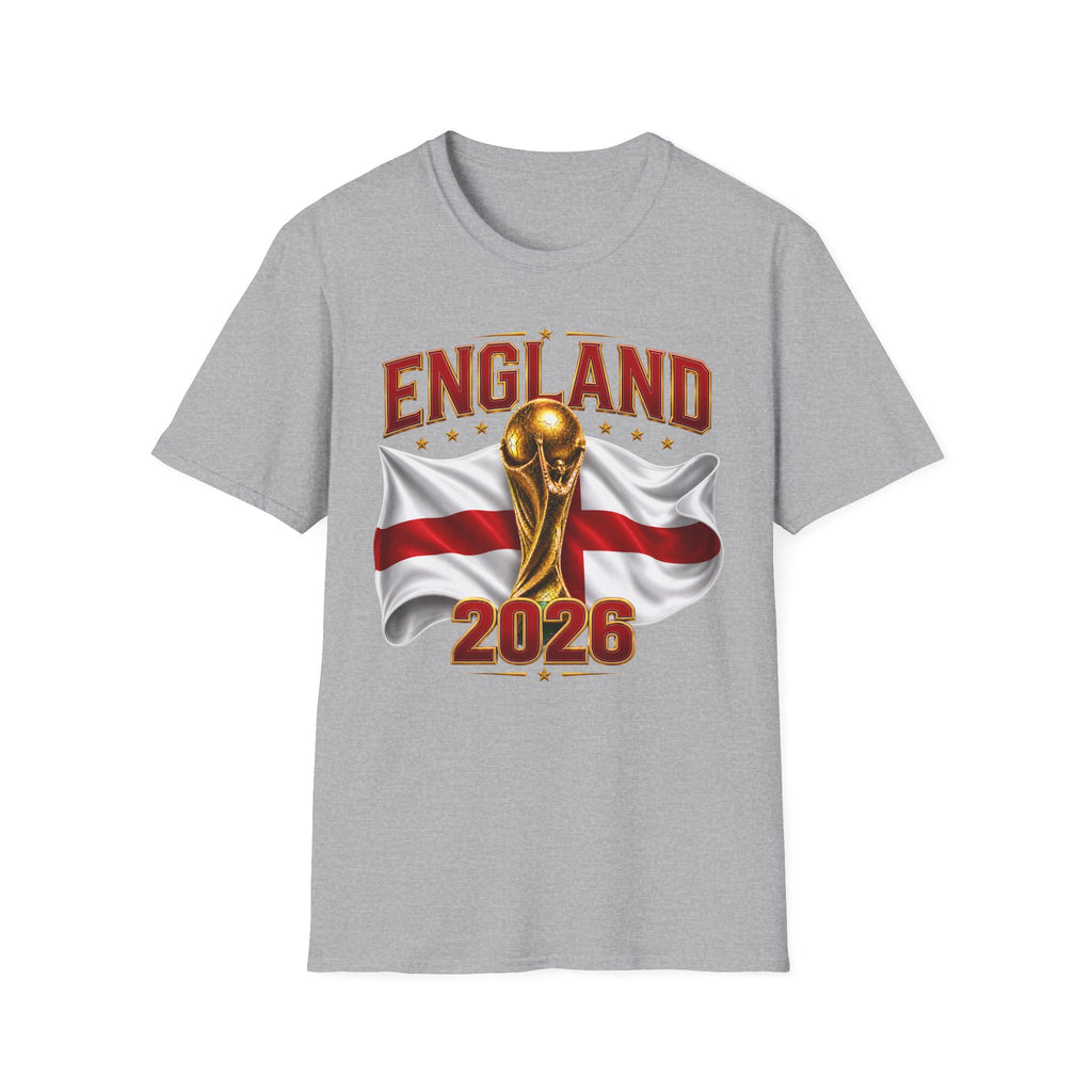 England 2026 World Cup T-Shirt — Gold Trophy & St George’s Flag Soccer Fan Tee