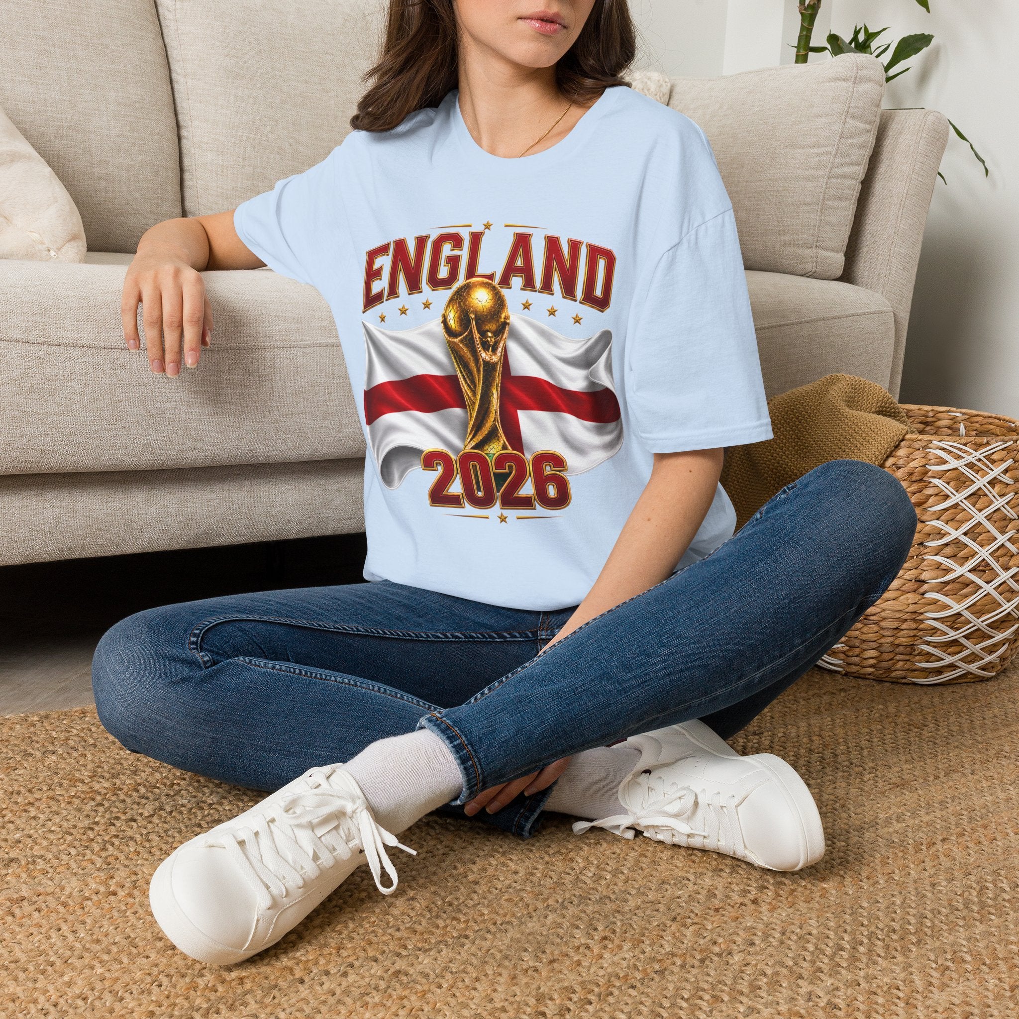England 2026 World Cup T-Shirt — Gold Trophy & St George’s Flag Soccer Fan Tee