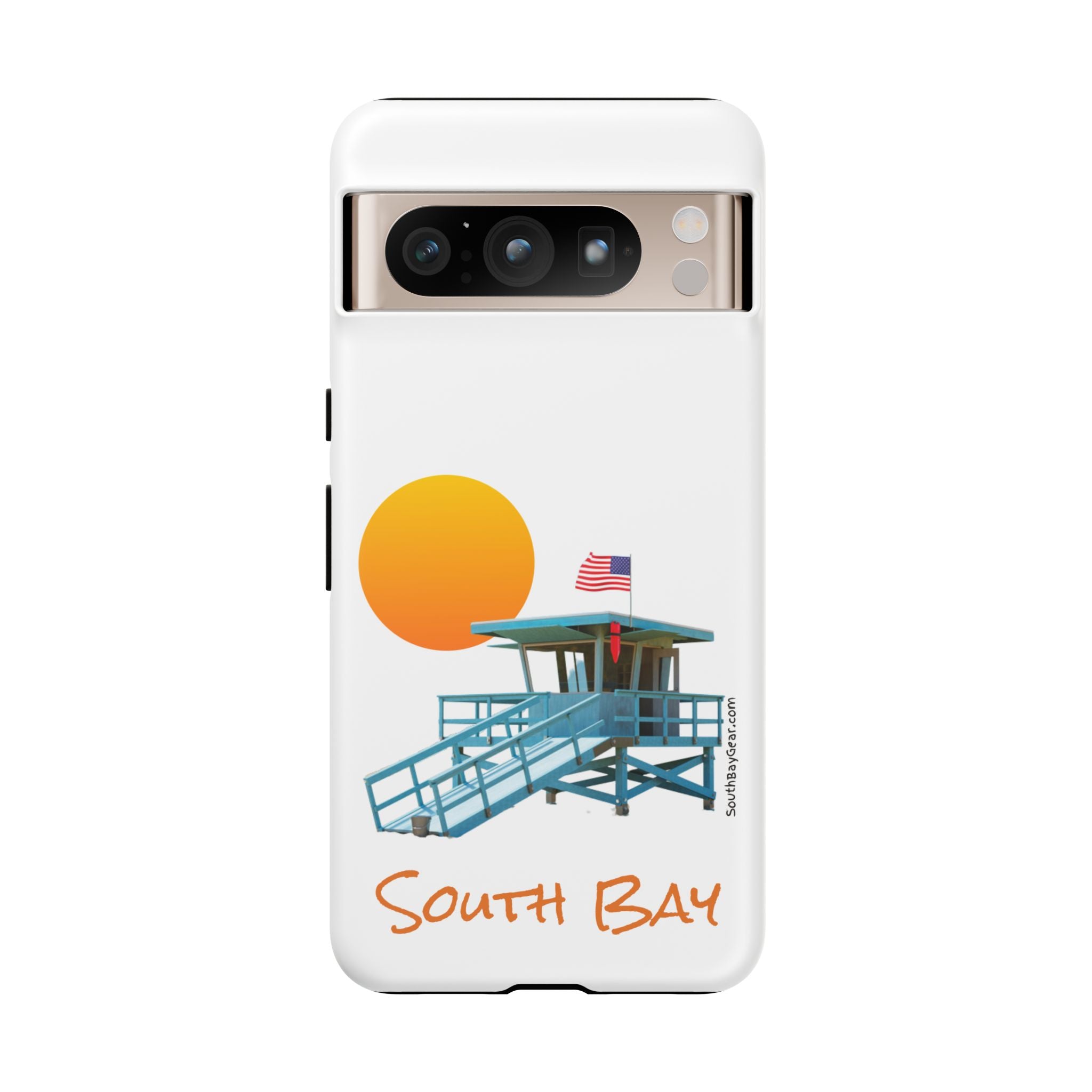 South Bay Lifeguard Stand with American Flag Tough Phone Cases