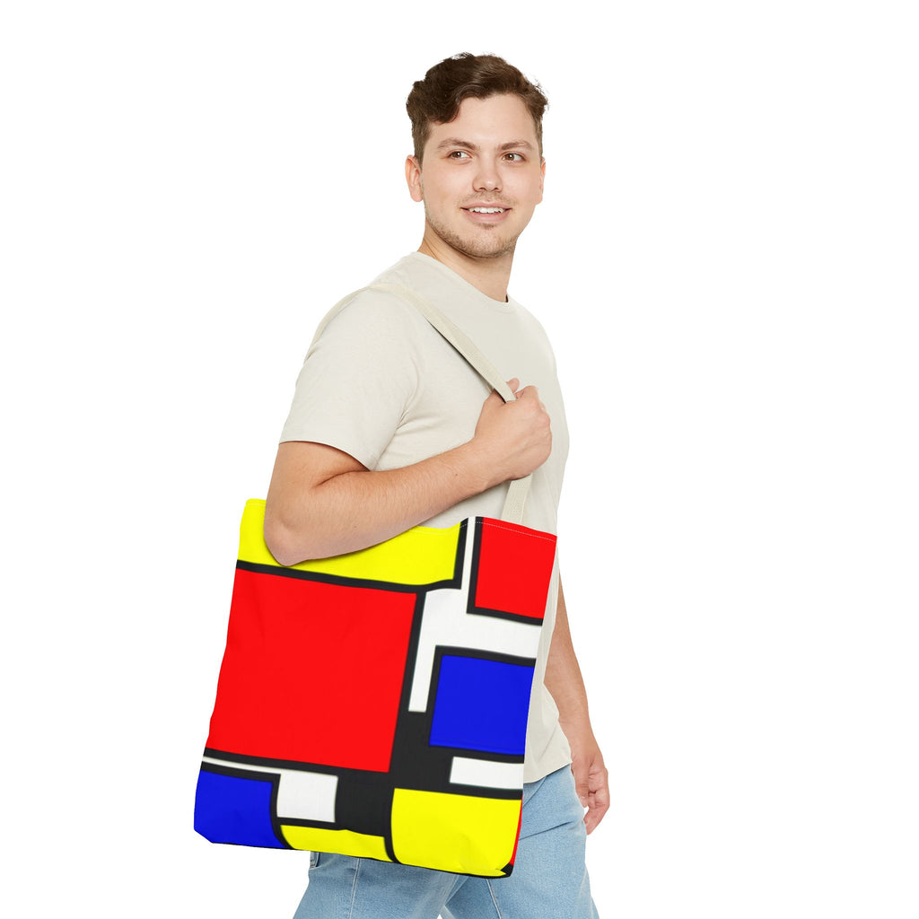 C'mon Get Happy Primary Color Geometric Grid Tote Bag | 1970s Abstract Art