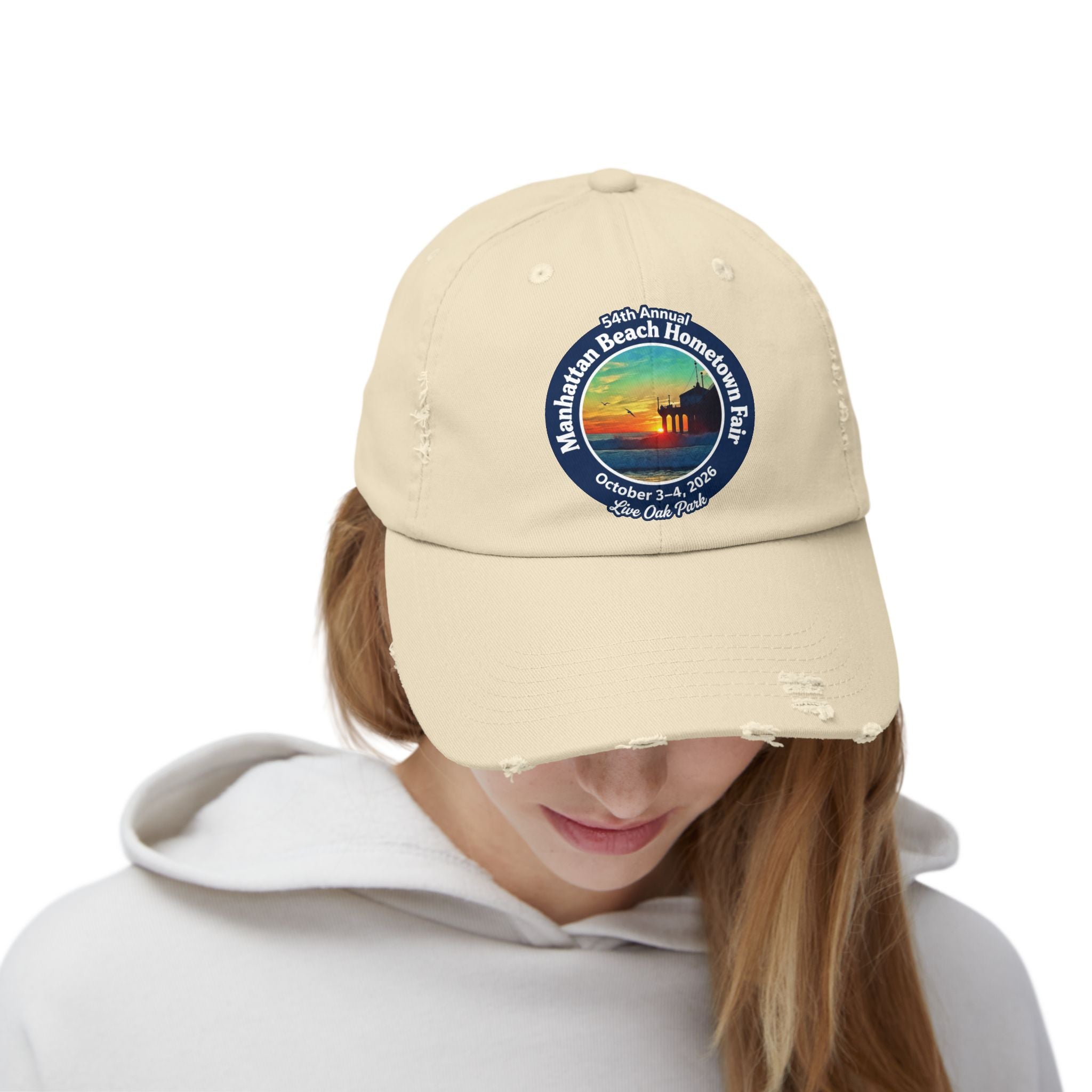 Distressed Baseball Cap - Manhattan Beach Hometown Fair 2026 Sunset Logo