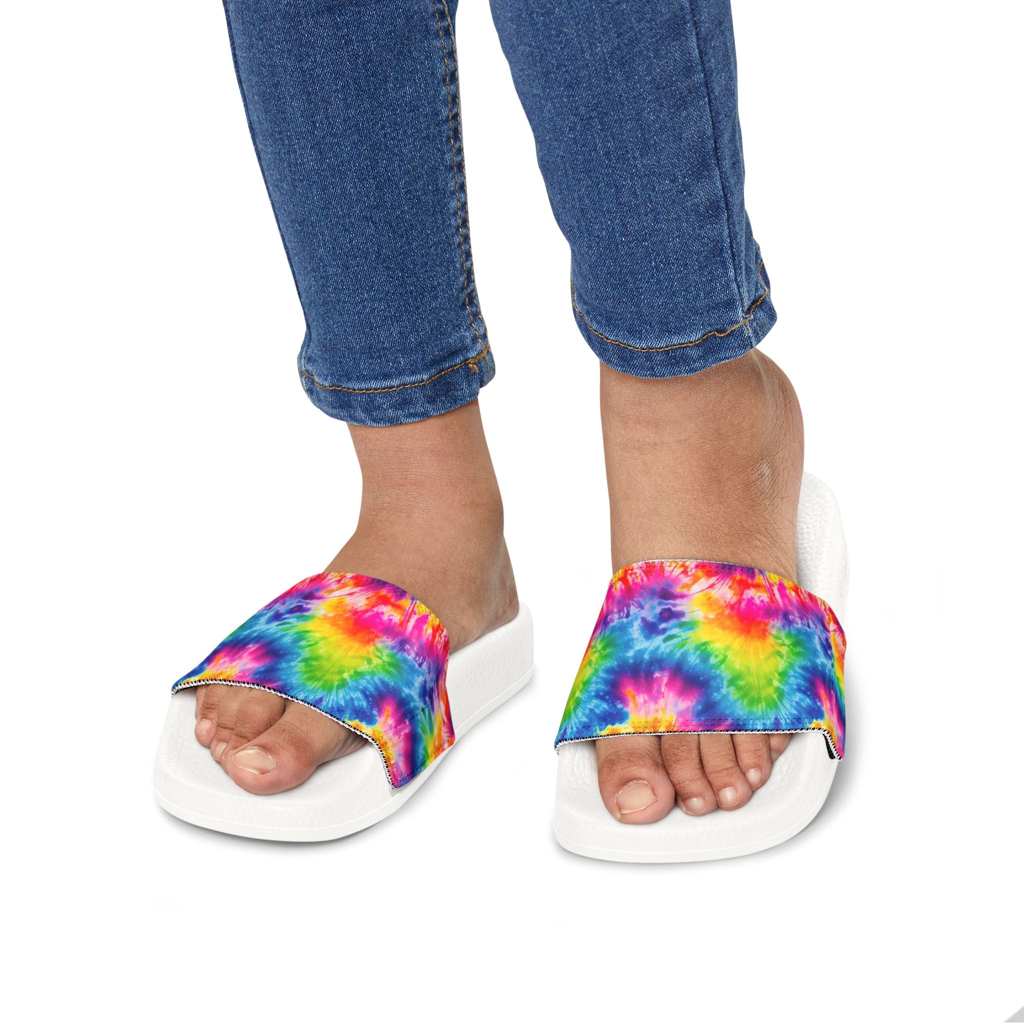 Youth Tie-Dye Slide Sandals — Removable Strap Kids Beach & Pool Slides