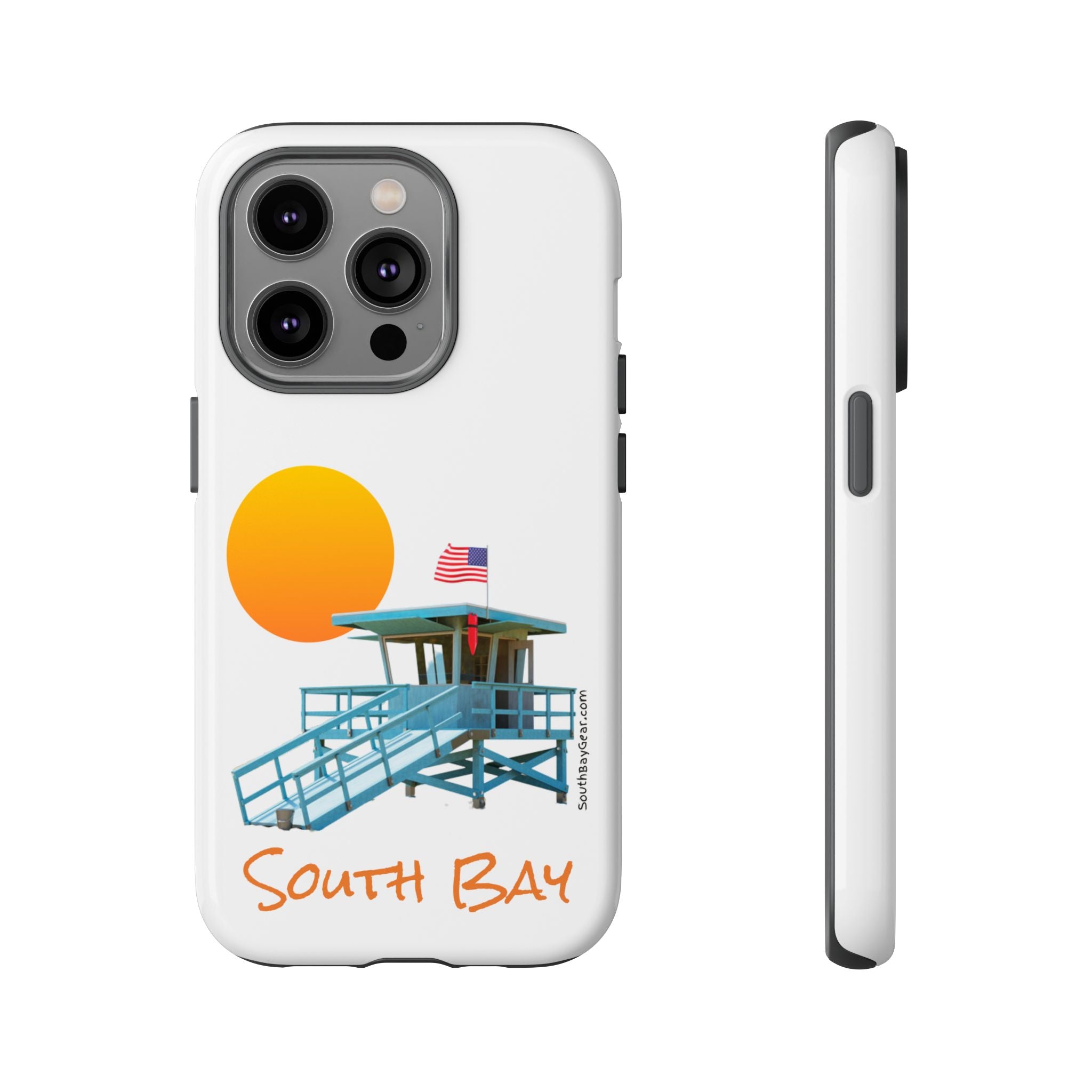 South Bay Lifeguard Stand with American Flag Tough Phone Cases