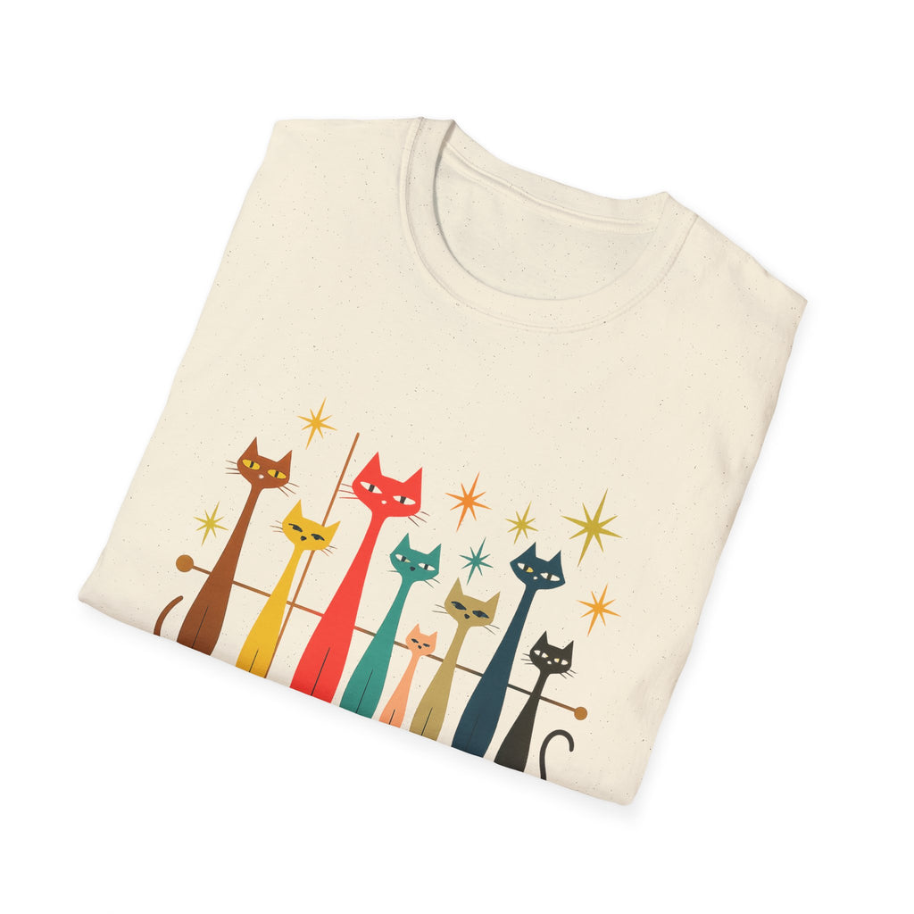 Retro Mid-Century Cats T-Shirt | Colorful Stylized Cat Illustration