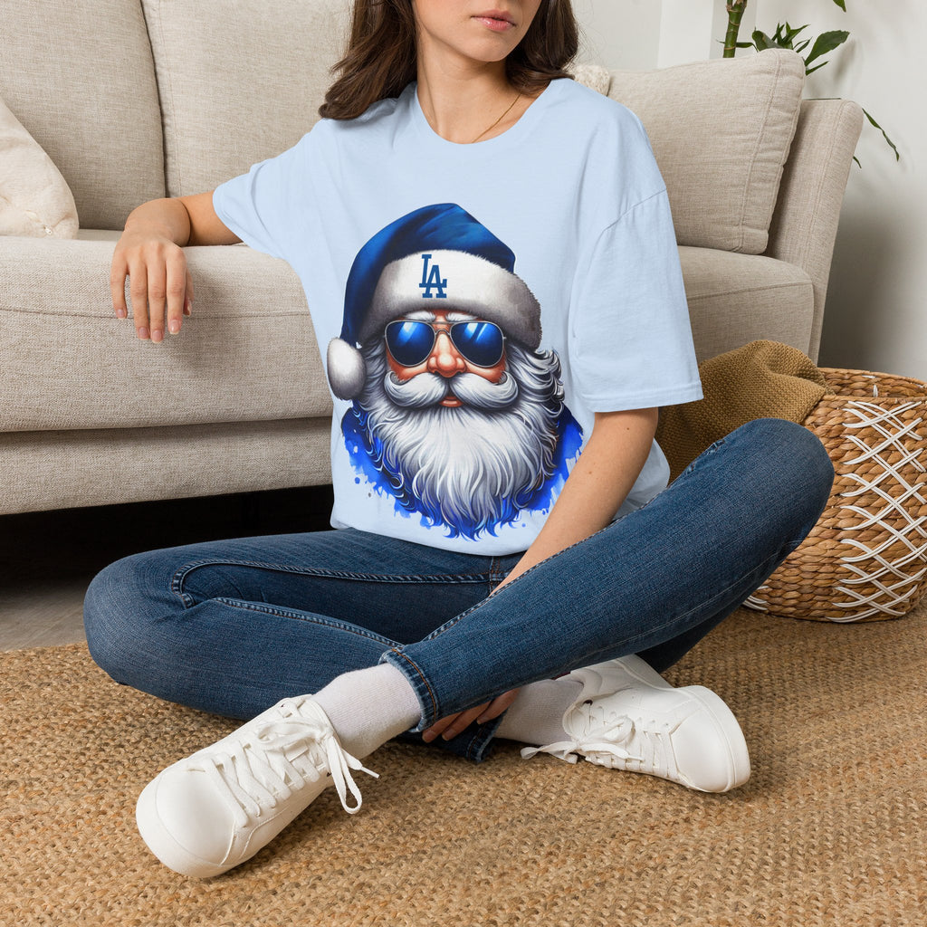 LA Dodgers Blue Santa T-Shirt — Cool Sunglasses Holiday Tee