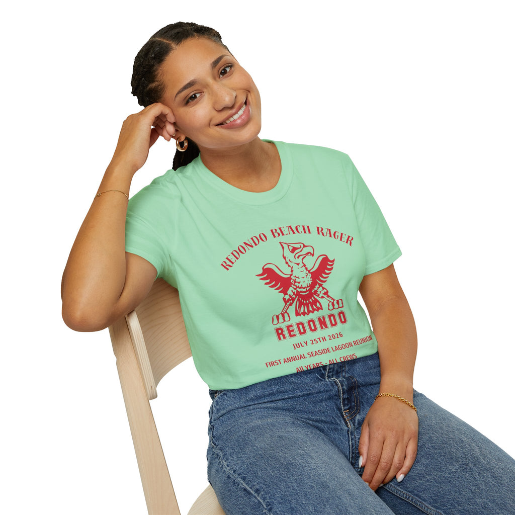 Redondo Beach Rager T-Shirt — Vintage School Spirit Graphic Tee - First Annual All Class Reunion 7-25-26 at Seaside Lagoon Redondo Beach