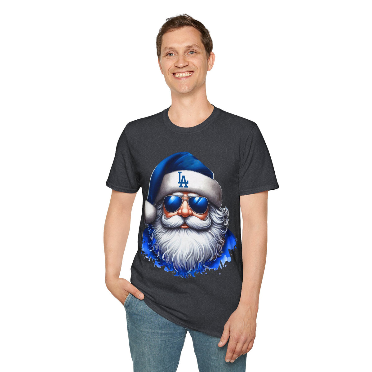 LA Dodgers Blue Santa T-Shirt — Cool Sunglasses Holiday Tee