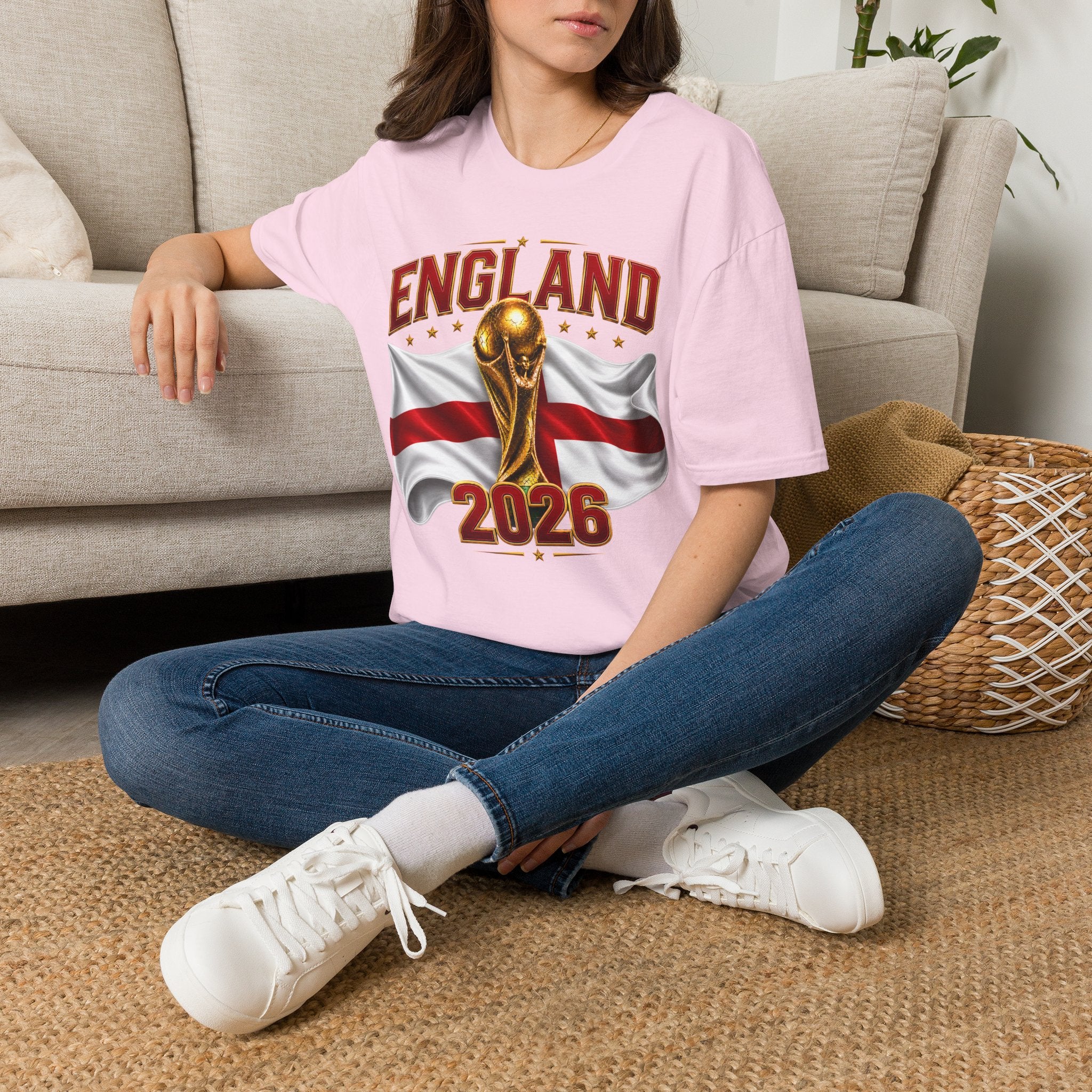 England 2026 World Cup T-Shirt — Gold Trophy & St George’s Flag Soccer Fan Tee