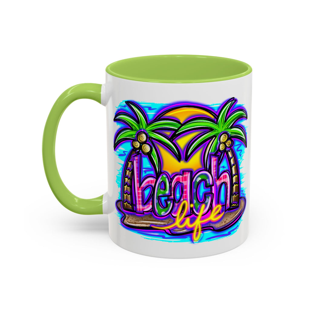 Beach Life Coffee Mug — Tropical Palm Sunset Accent Mug (11/15oz)