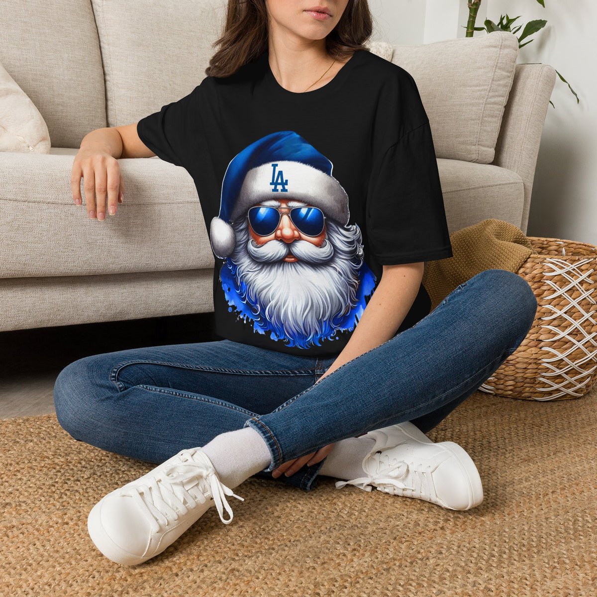 LA Dodgers Blue Santa T-Shirt — Cool Sunglasses Holiday Tee