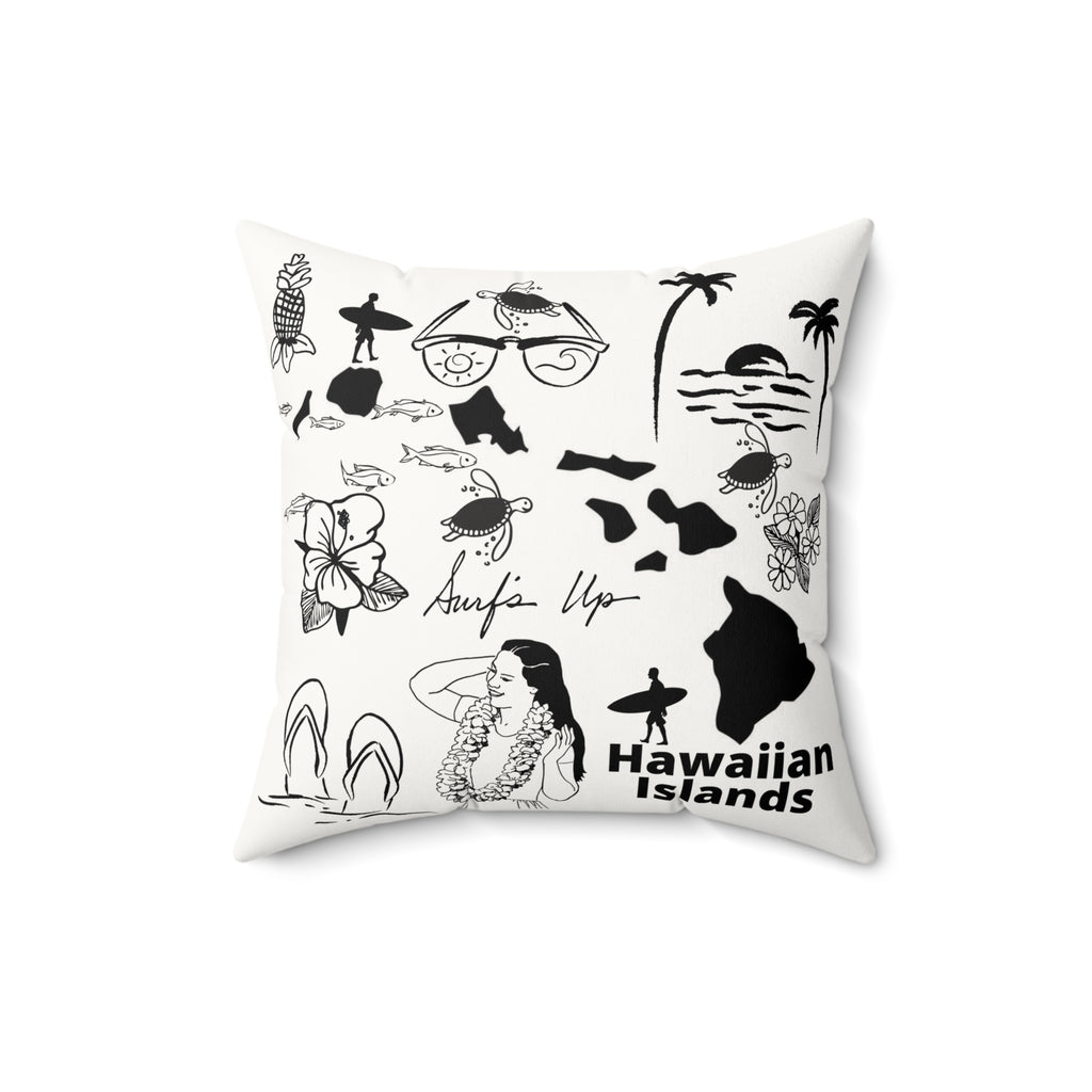 Hawaiian Islands - Black and White Faux Suede Square Pillow