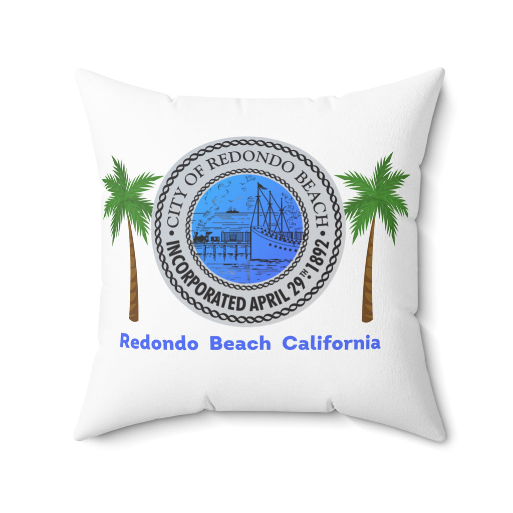 Redondo Beach California 90277 90278 MAP Spun Polyester Square Pillow