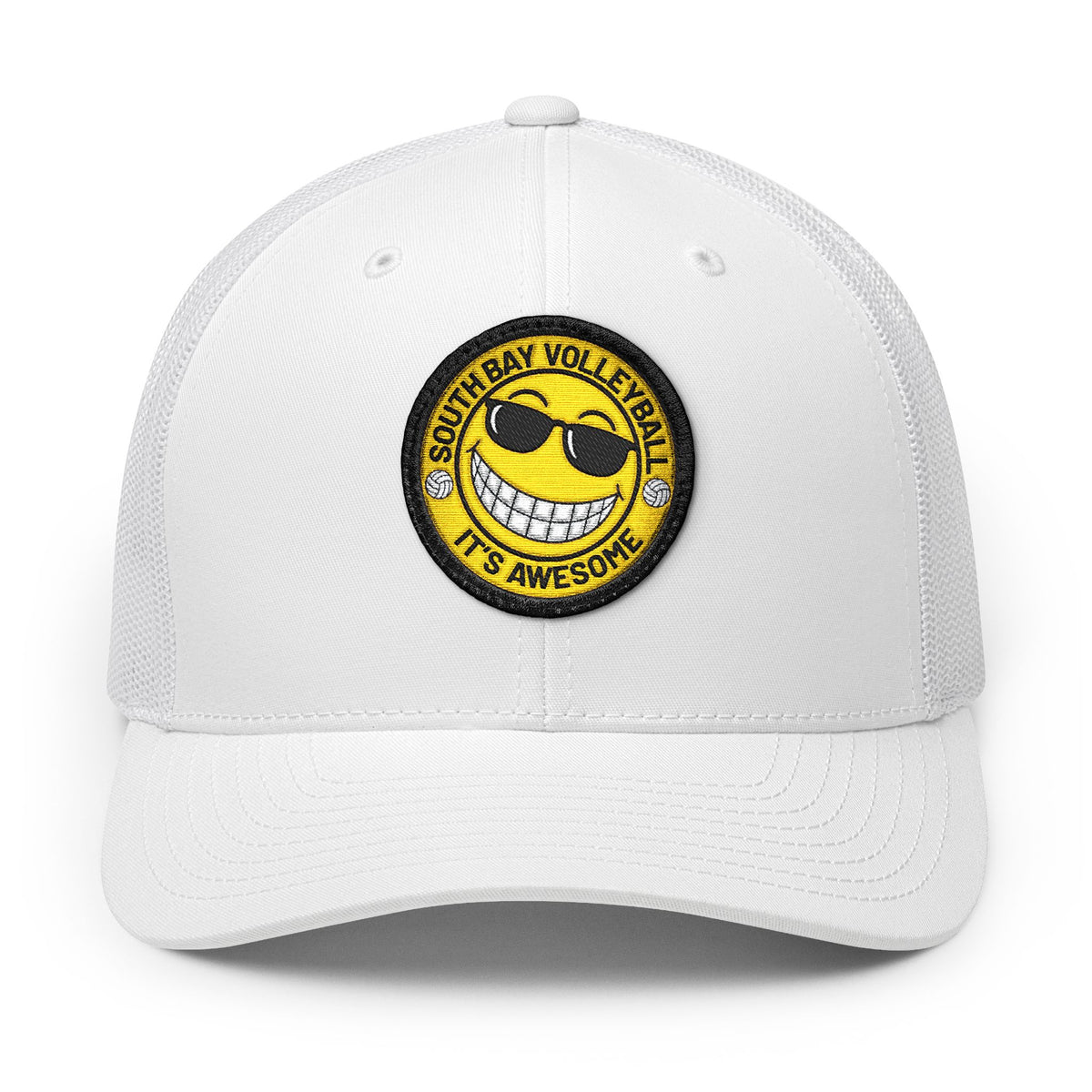 Embroidered Smiley Patch Trucker Hat — 'Smile, It's Awesome' Snapback