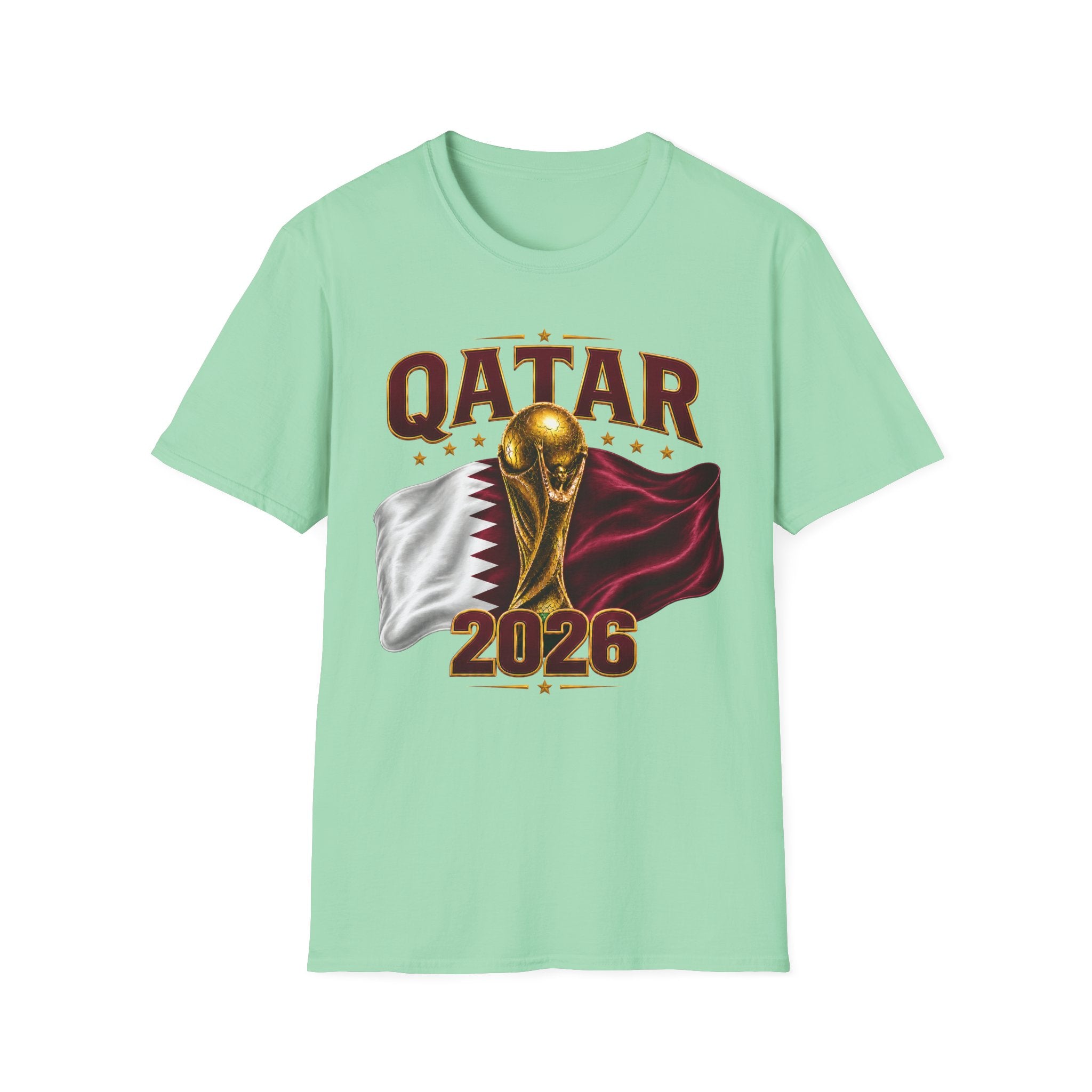 Qatar 2026 World Cup T-Shirt — Golden Trophy & Flag Soccer Tee