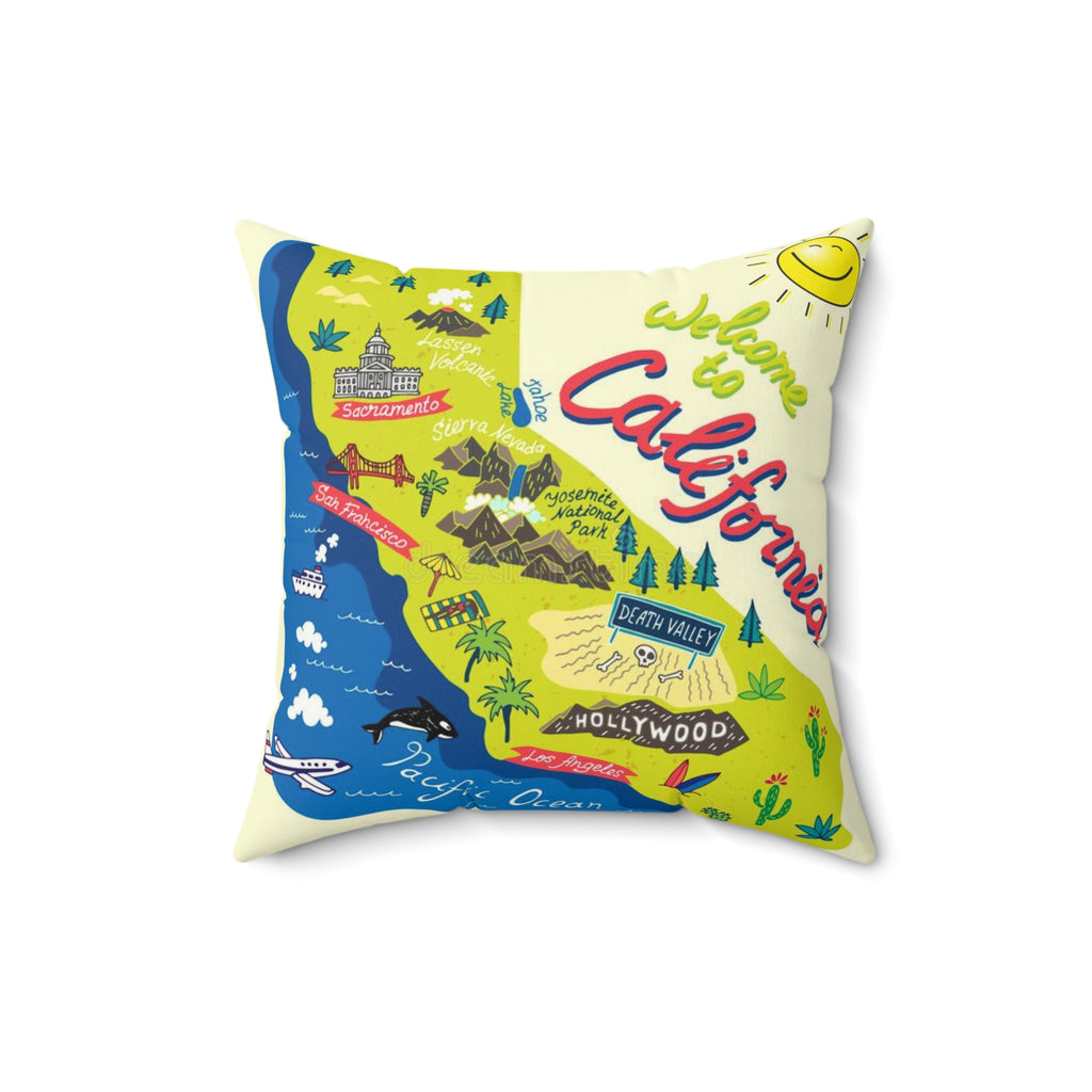 CALIFORNIA FUN MAP - Faux Suede Square Pillow