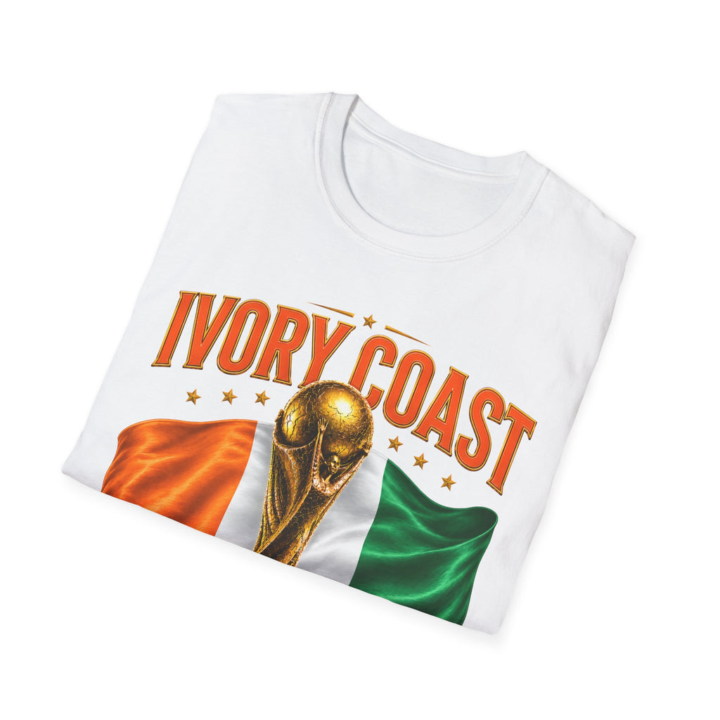 Ivory Coast 2026 World Cup T‑Shirt — FIFA Trophy & Flag Soccer Fan Tee