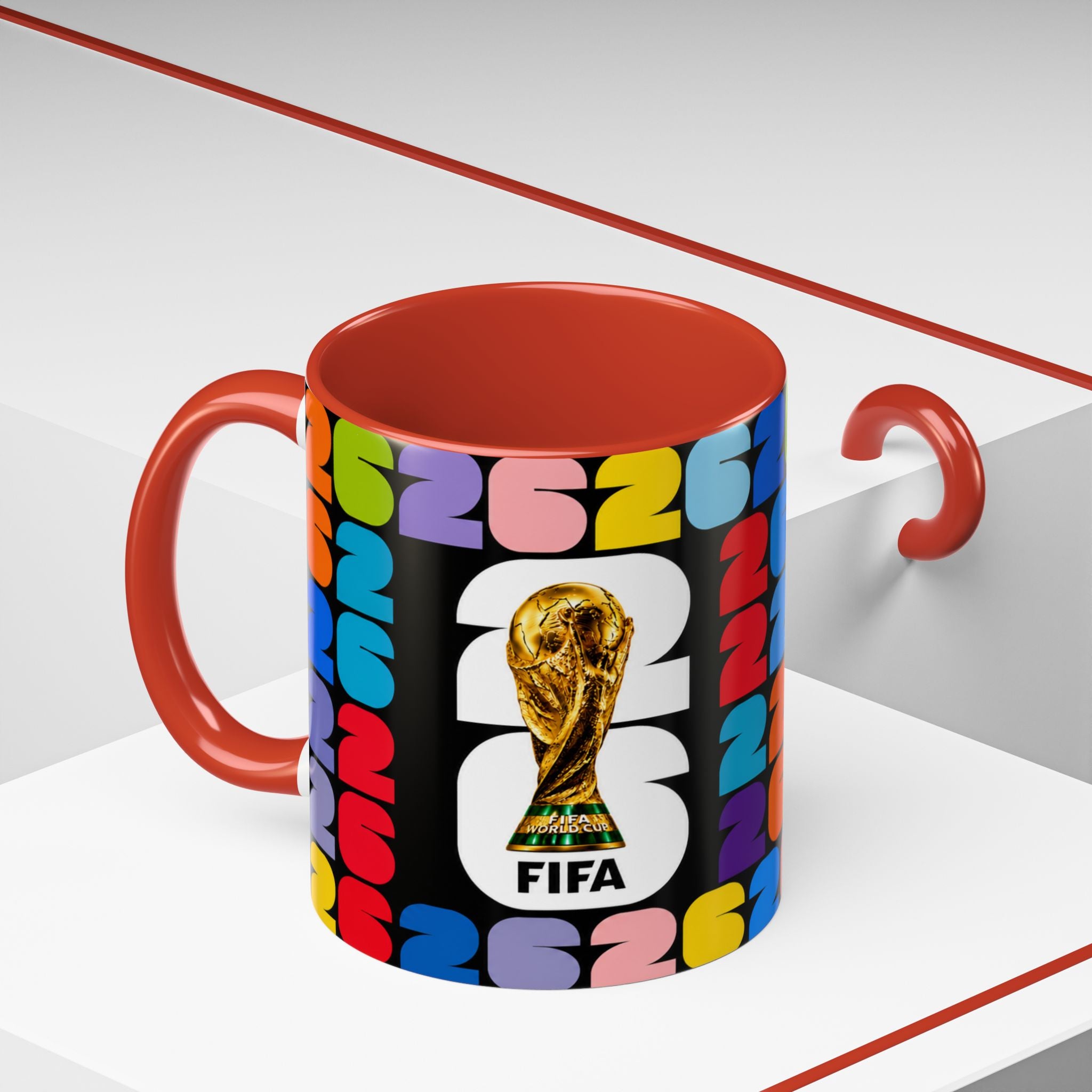 2026 World Cup Accent Coffee Mug – Colorful FIFA Trophy Design (11/15oz)
