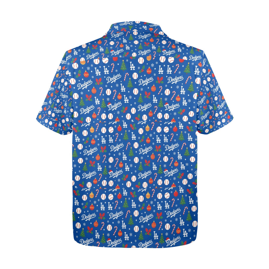 LA Dodgers Christmas Men's All Over Print Hawaiian Shirt Made In USA Ships to USA Only