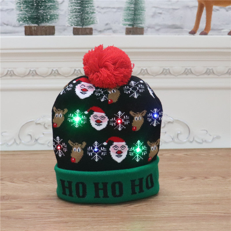 Christmas Decoration Supplies Adult Children's Knitted Christmas Hat Colorful Luminous Knitted Hat Elderly LED Christmas Hat