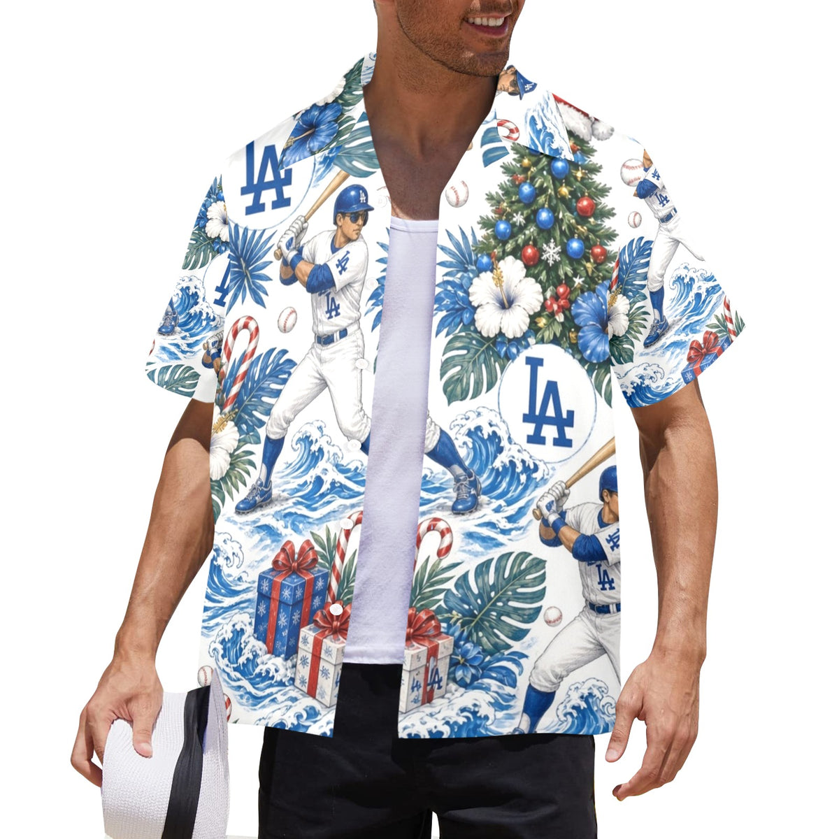 Dodgers Christmas Men's All Over Print Hawaiian Shirt Made In USA Ships to USA Only