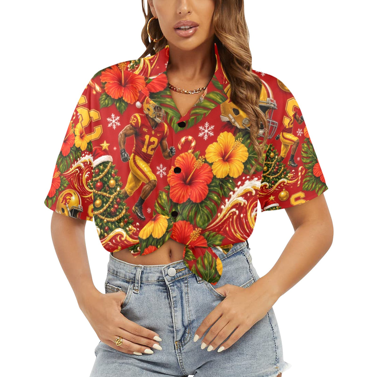 USC Christmas Women's All Over Print Hawaiian Shirt （Made in USA Ships to USA Only）