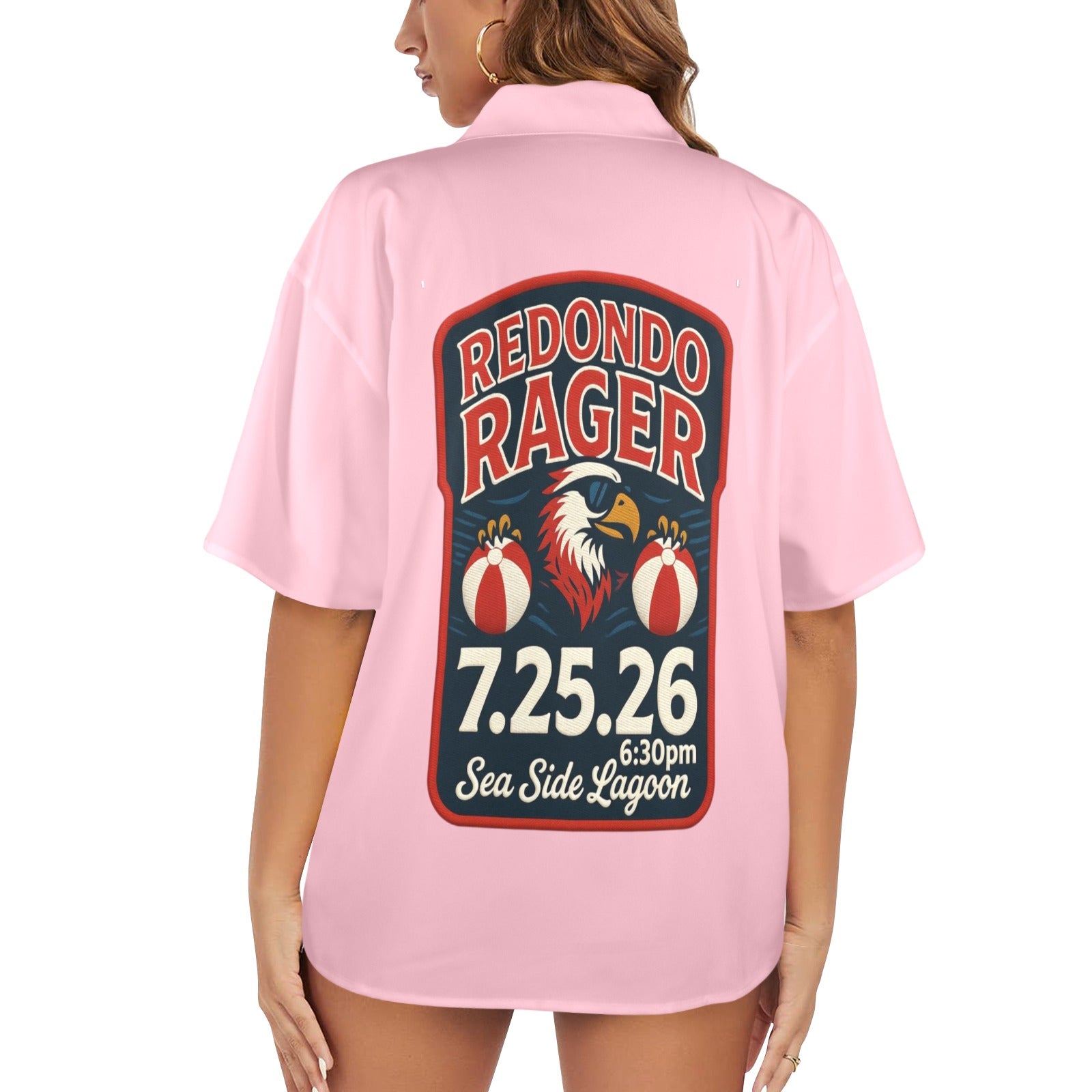 Redondo Beach Rager 7/25/26 Seaside Lagoon Women's All Over Print Hawaiian Shirt Made in USA