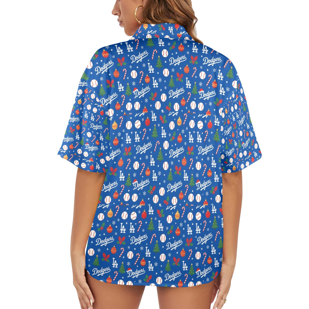 LA Dodgers Christmas Women's All Over Print Hawaiian Shirt （Made in USA Ships to USA Only）