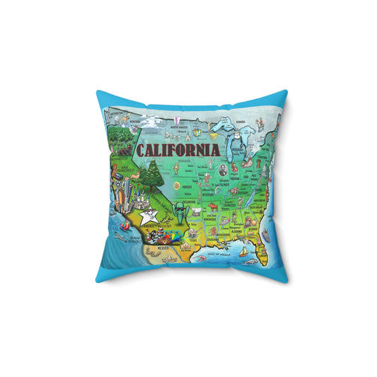 California Fun Map - Faux Suede Square Pillow