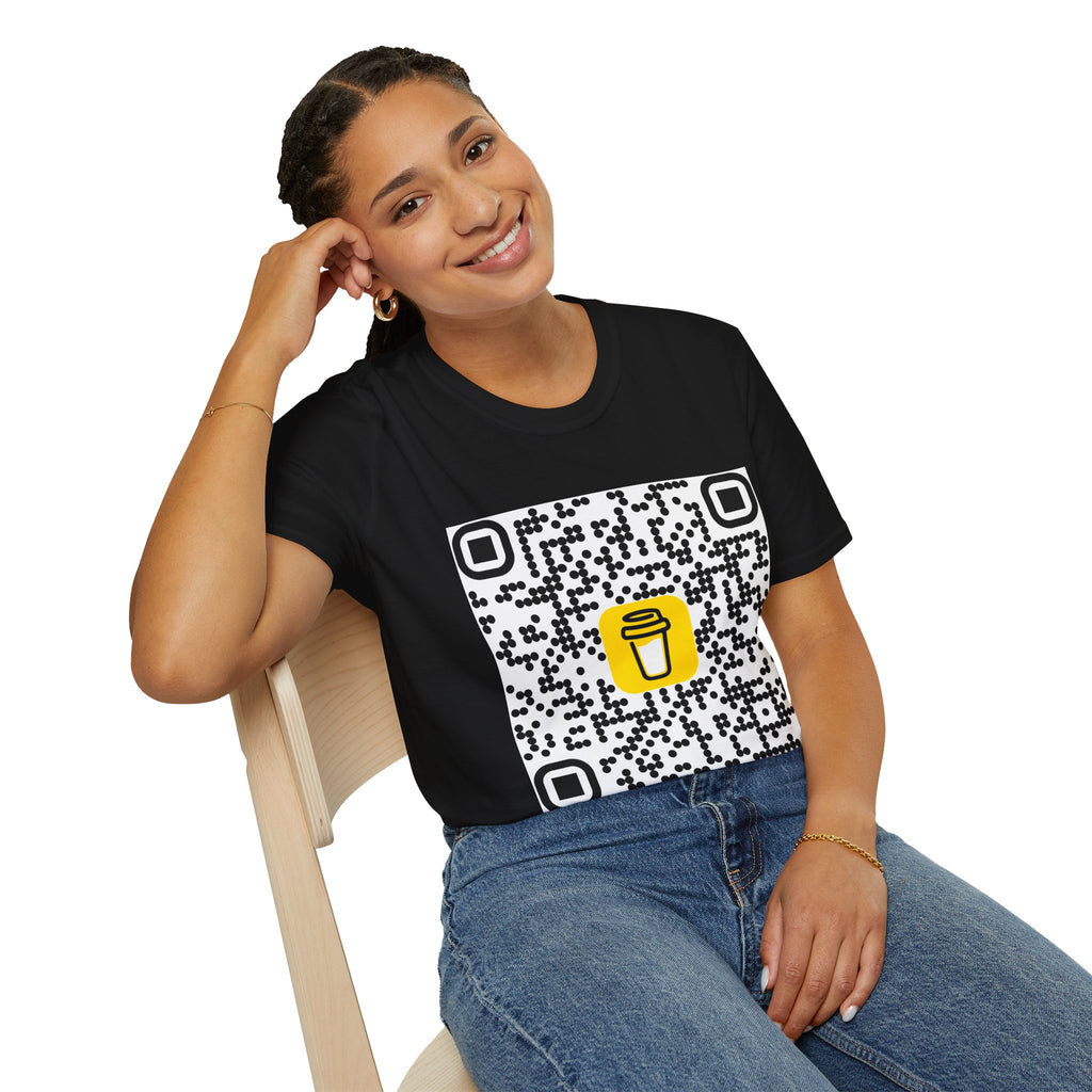 QR Code Coffee Cup T‑Shirt — Scan-to-Order Cafe Tee