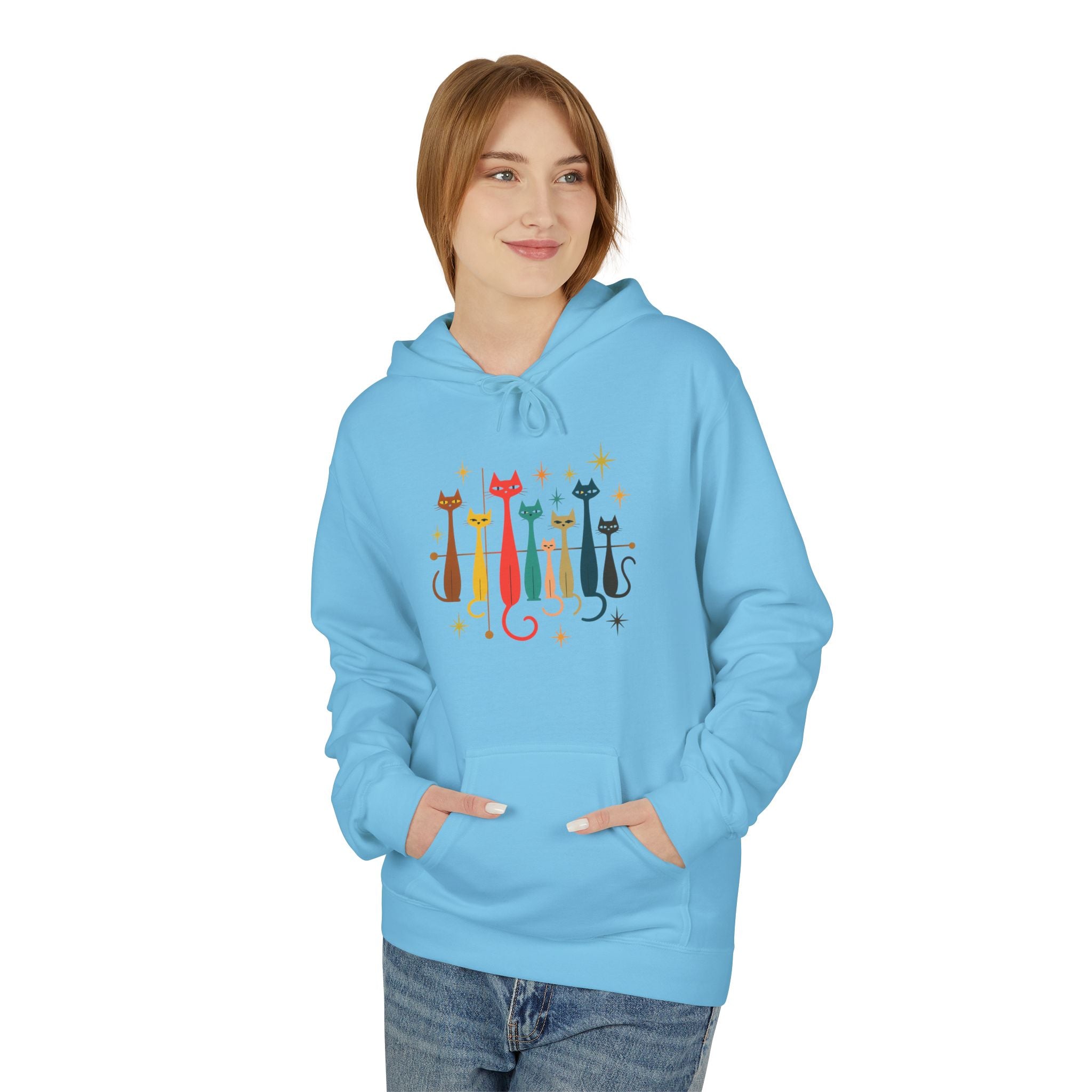 Retro Long Cats hoodie | Colorful Cat Illustration (printed front and back)