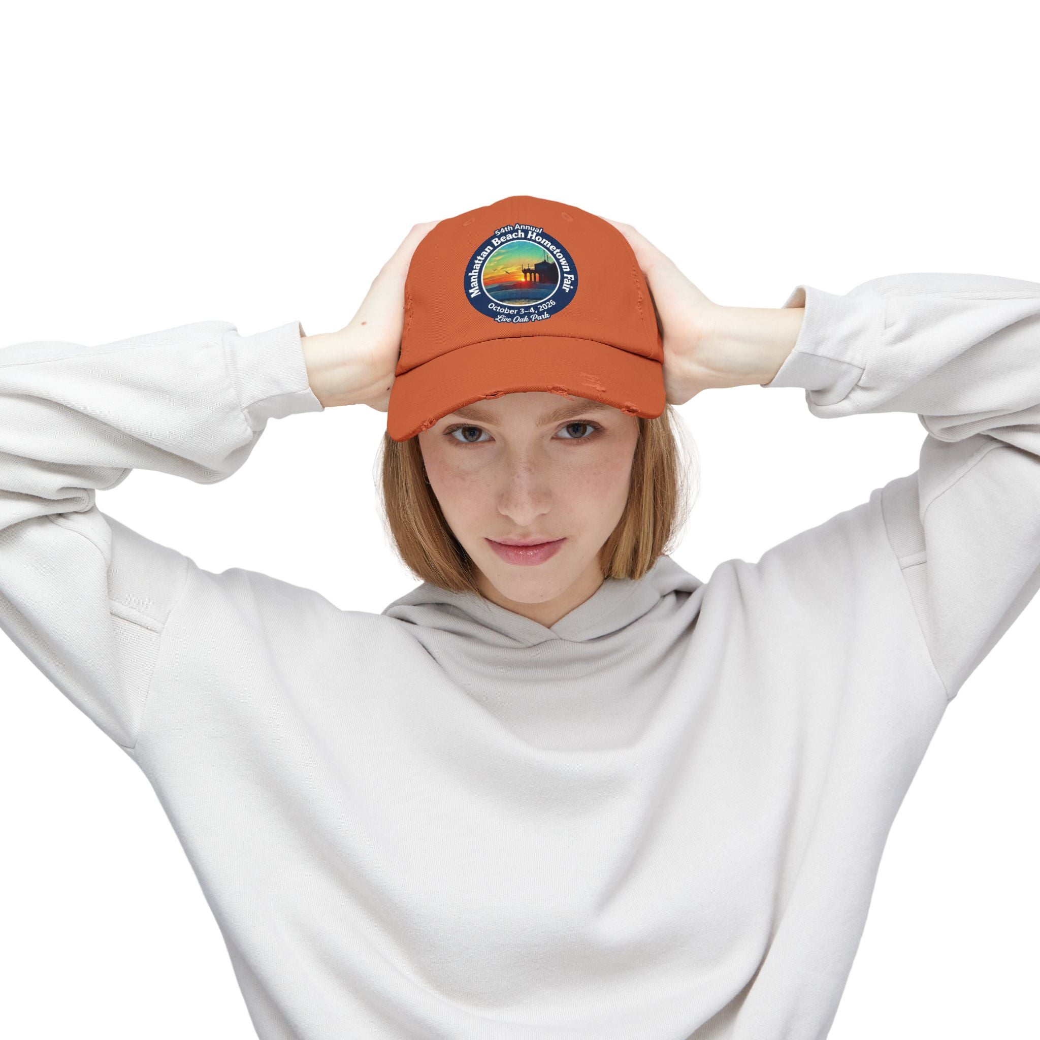 Distressed Baseball Cap - Manhattan Beach Hometown Fair 2026 Sunset Logo