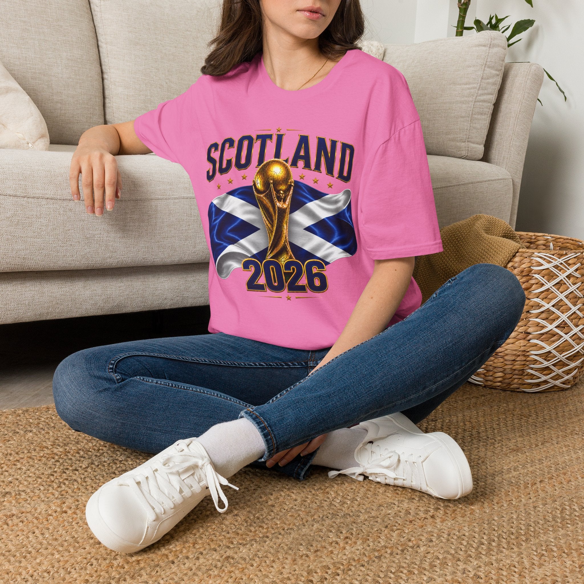 Scotland 2026 World Cup Soccer T-Shirt — Scottish Flag & Trophy Football Tee