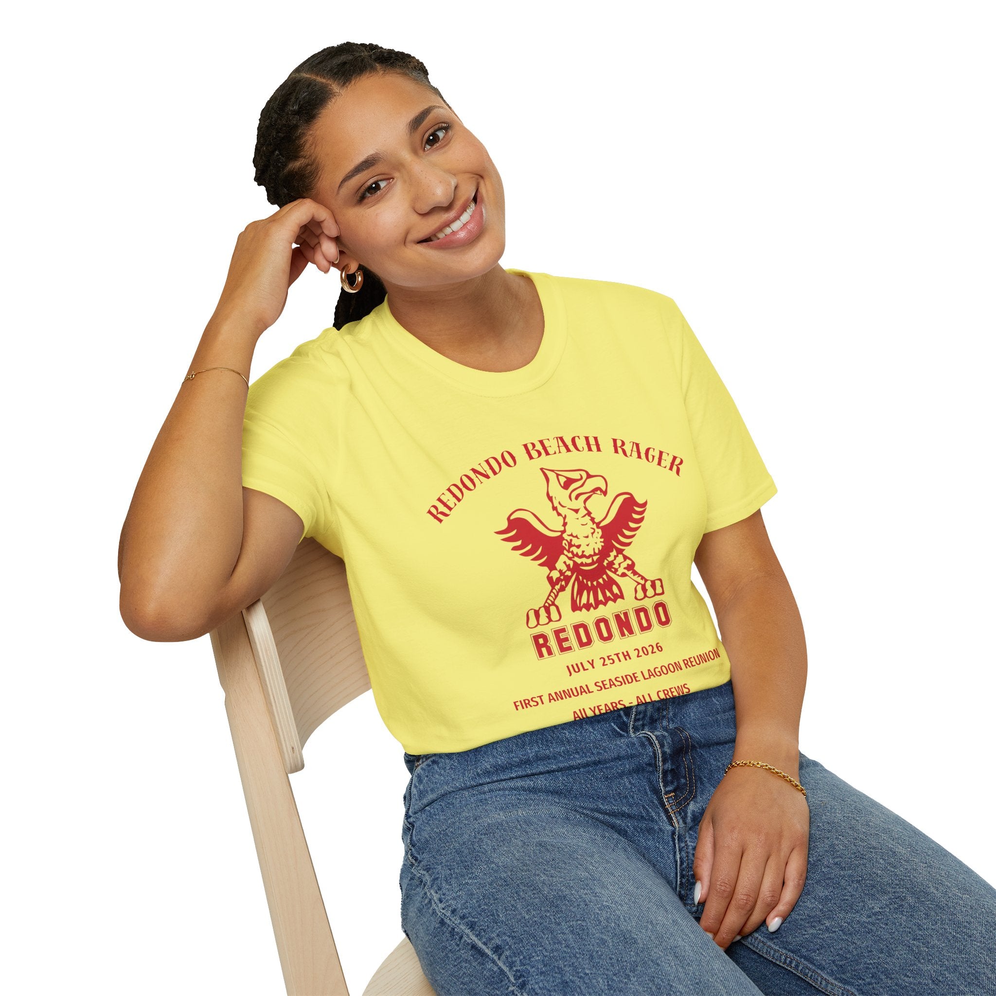 Redondo Beach Rager T-Shirt — Vintage School Spirit Graphic Tee - First Annual All Class Reunion 7-25-26 at Seaside Lagoon Redondo Beach