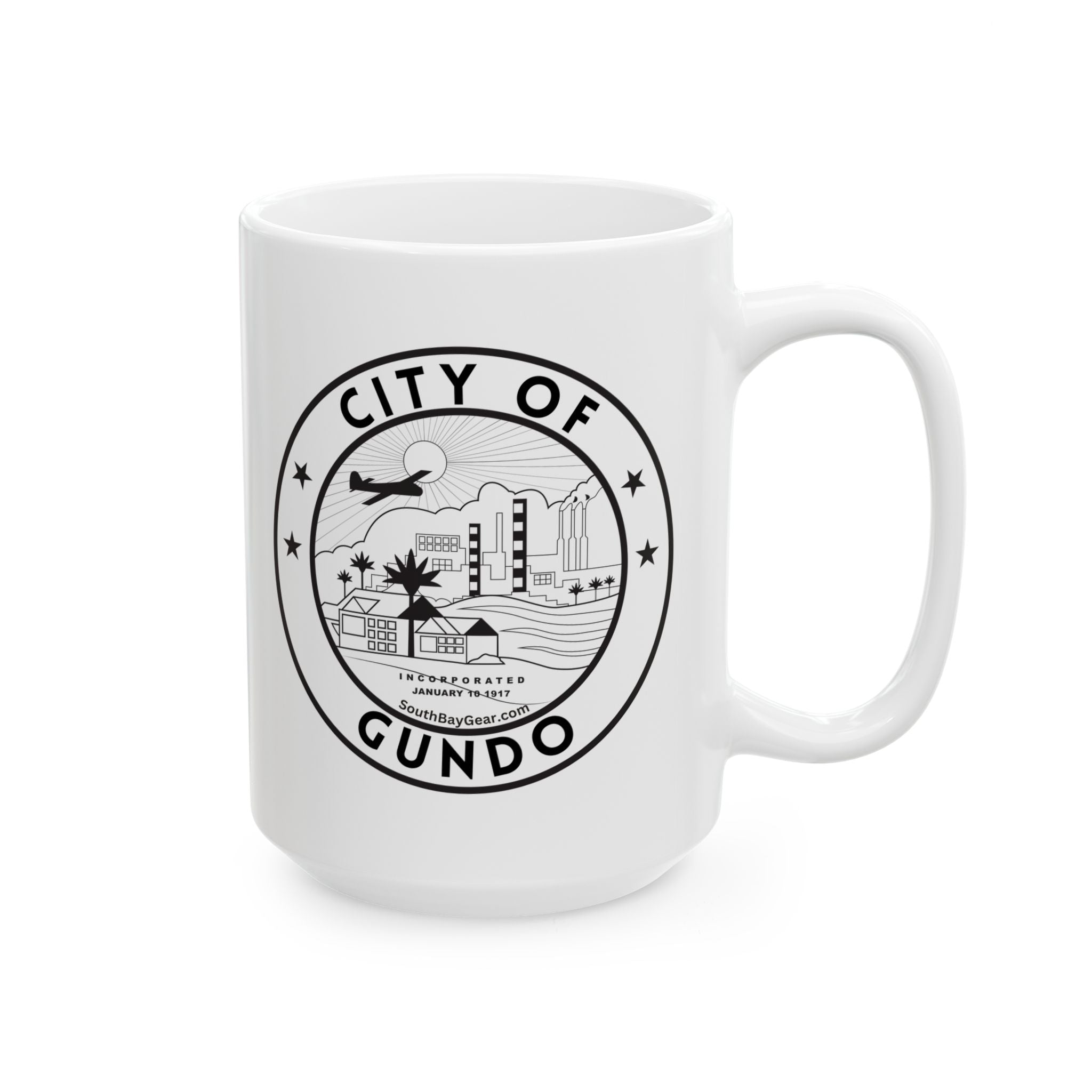 GUNDO Ceramic Mug — City Seal Logo El Segundo Coffee Cup (11oz or 15oz)