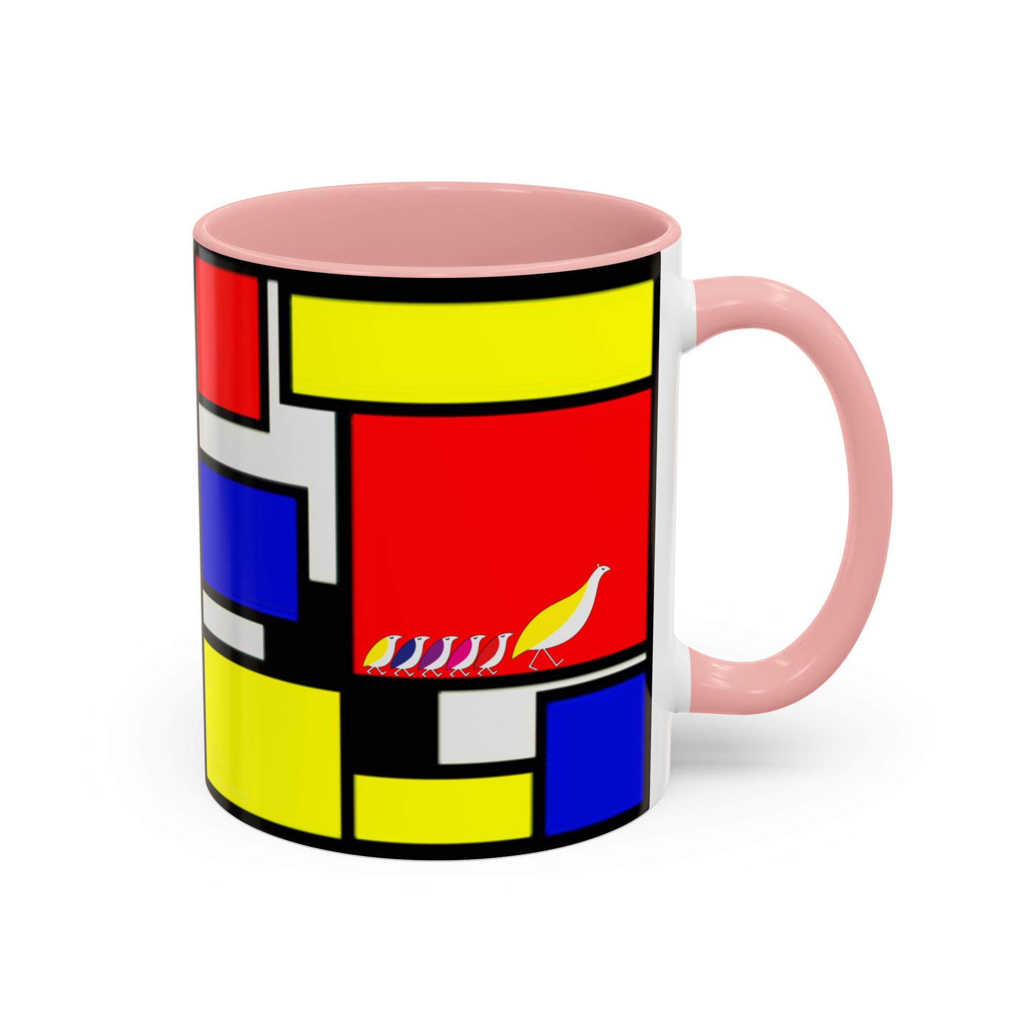 IKIYK School Bus Mondrian Style Geometric Pattern Mug | Accent Coffee Mug 11oz 15oz 1970s