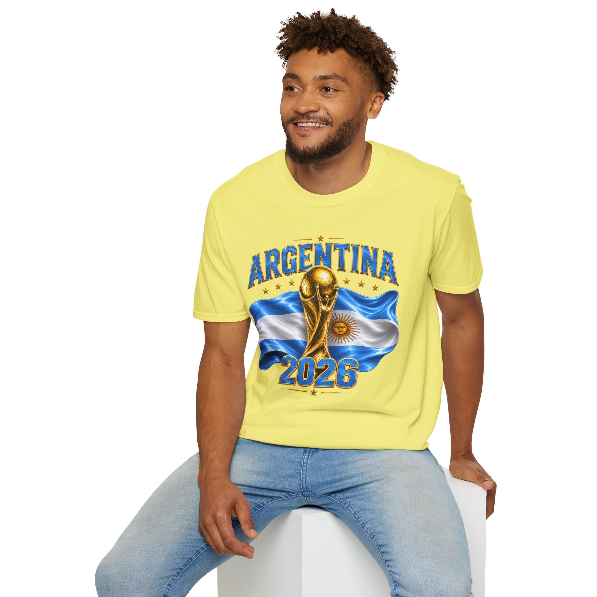 Argentina 2026 World Cup T-Shirt — Golden Trophy & Flag Soccer Fan Tee