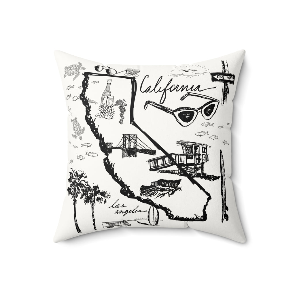 California Black and White Map - Faux Suede Square Pillow